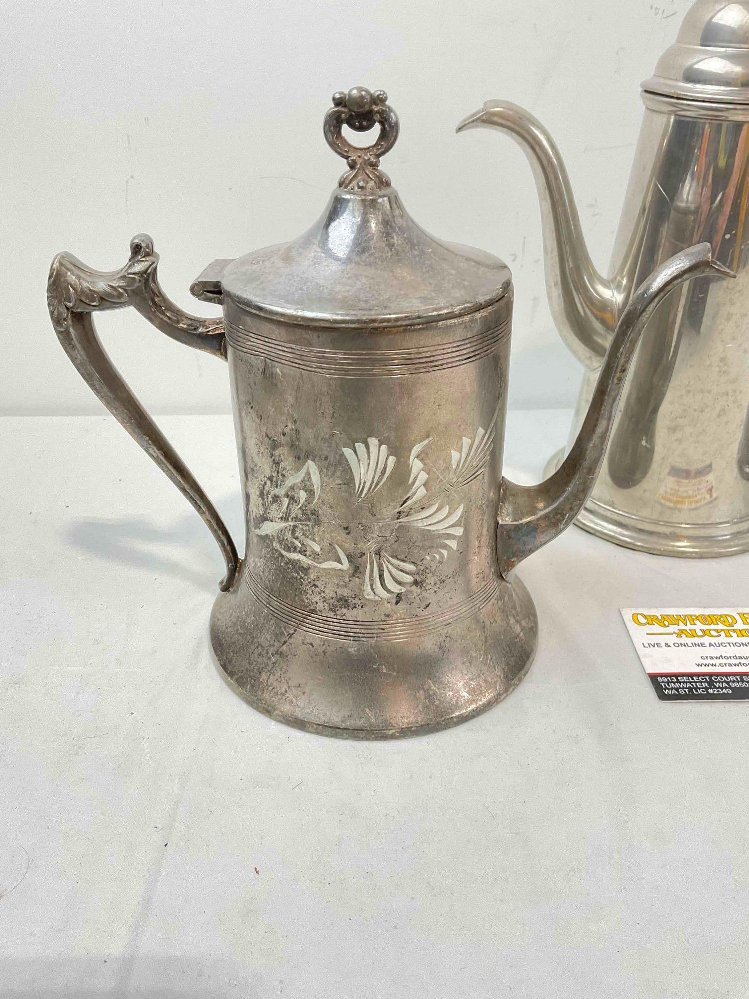 3 pcs Vintage Tea Pots, incl. 2x Silver Plate & 1x Pewter. Sheffield & Sportcraft Makers. See pics. - 4