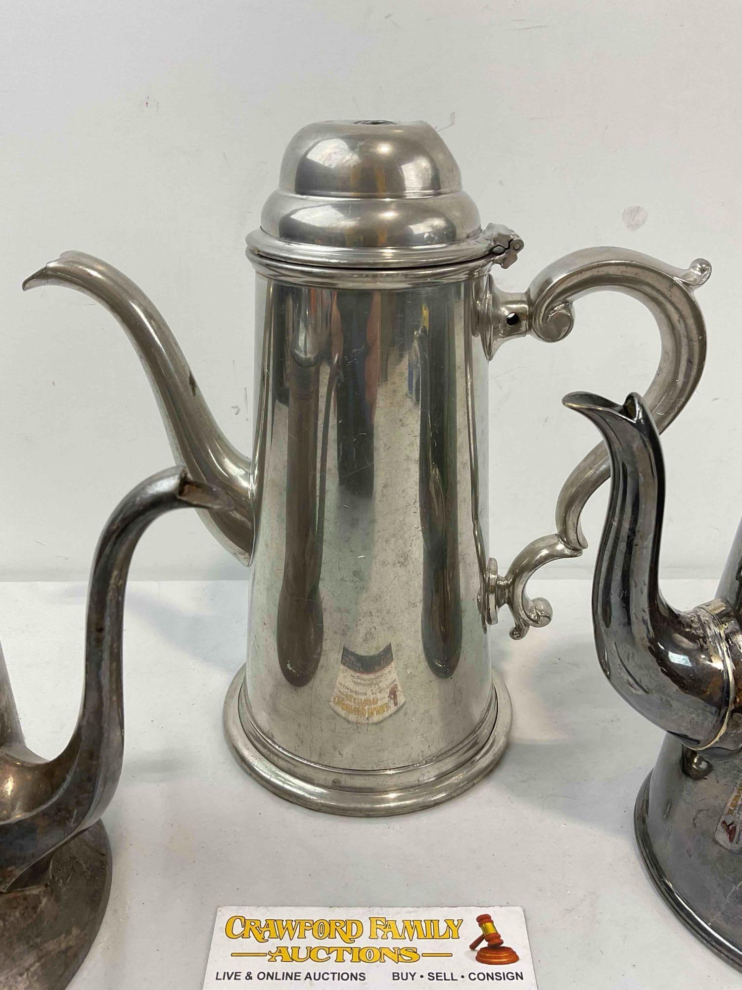 3 pcs Vintage Tea Pots, incl. 2x Silver Plate & 1x Pewter. Sheffield & Sportcraft Makers. See pics. - 5