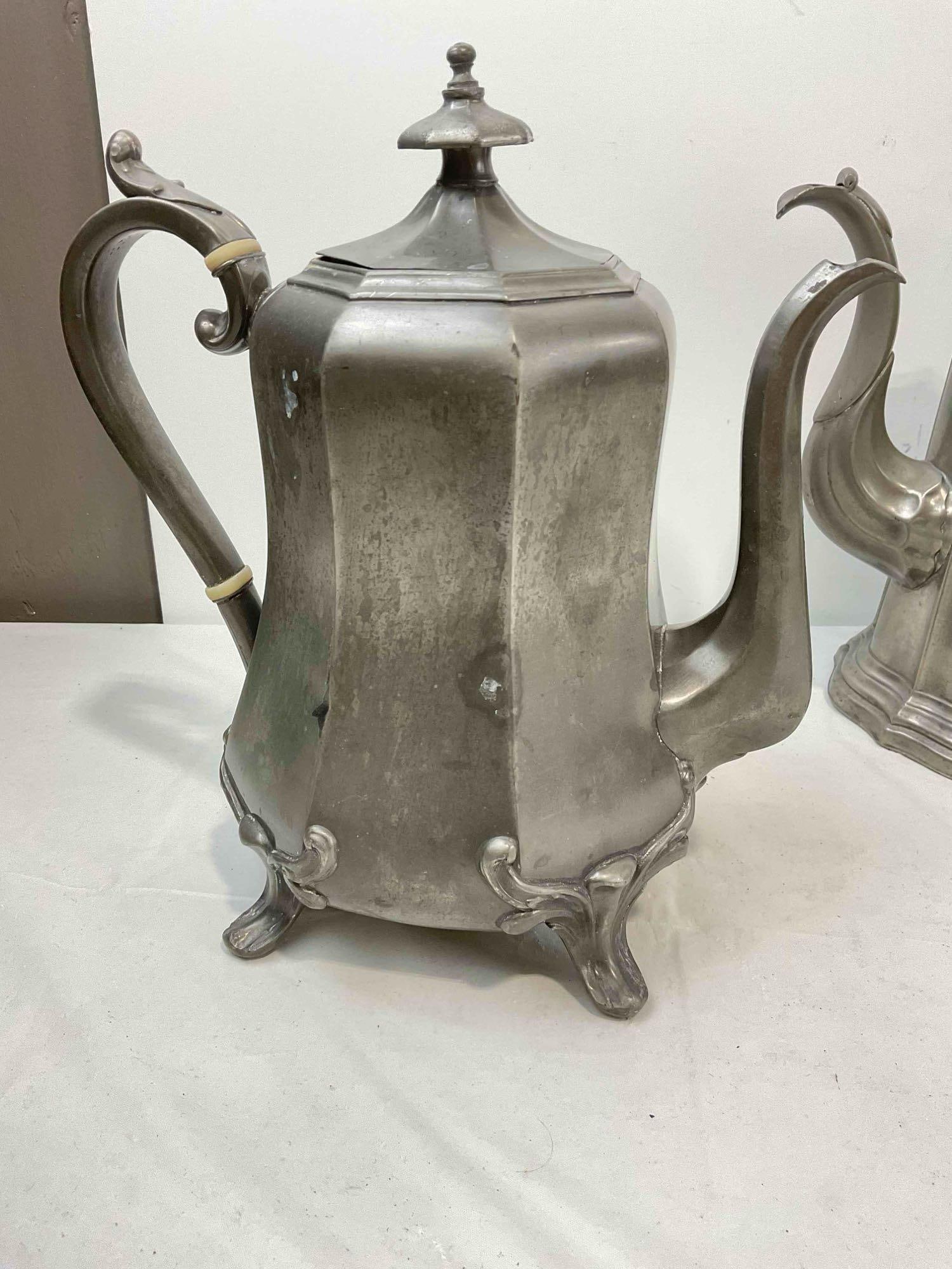 3 pcs Antique Silver Plated Tea Pots, incl. 1x Alpacca, 2x James Dixon & Son. Very Good Cond. - 4