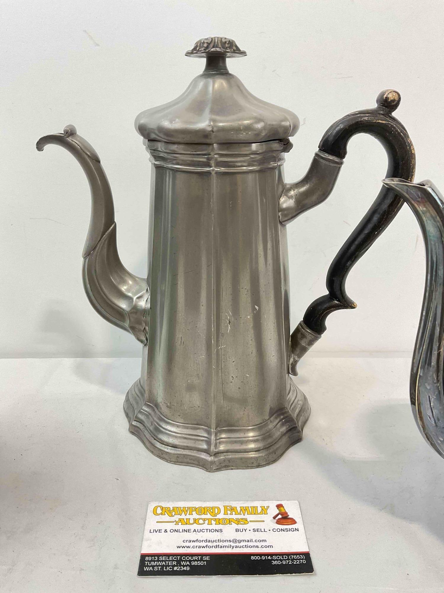 3 pcs Antique Silver Plated Tea Pots, incl. 1x Alpacca, 2x James Dixon & Son. Very Good Cond. - 5