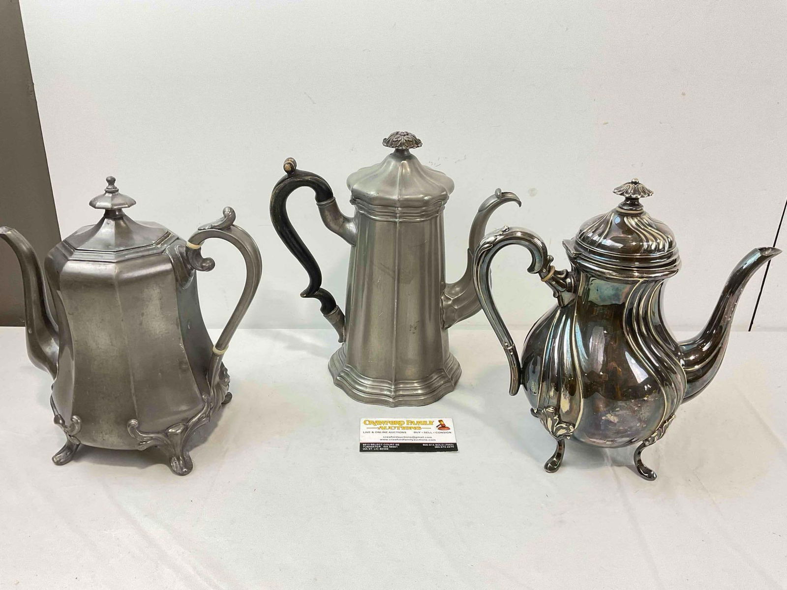 3 pcs Antique Silver Plated Tea Pots, incl. 1x Alpacca, 2x James Dixon & Son. Very Good Cond. - 7