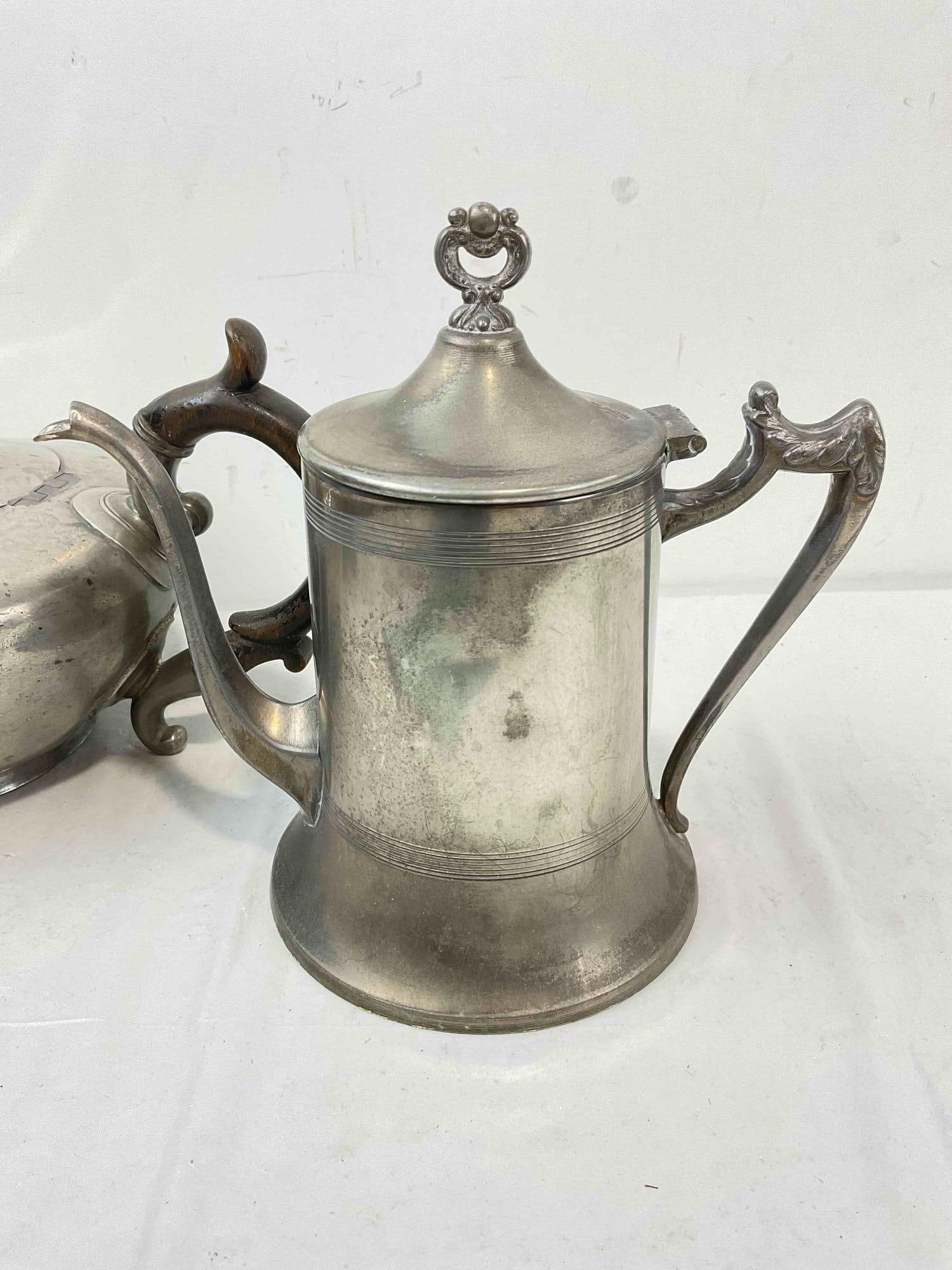 3 pcs Vintage Metal Tea Pots, incl. 1x Brass & 2x Silver Plated, incl. James Dixon & Son. See pics. - 6