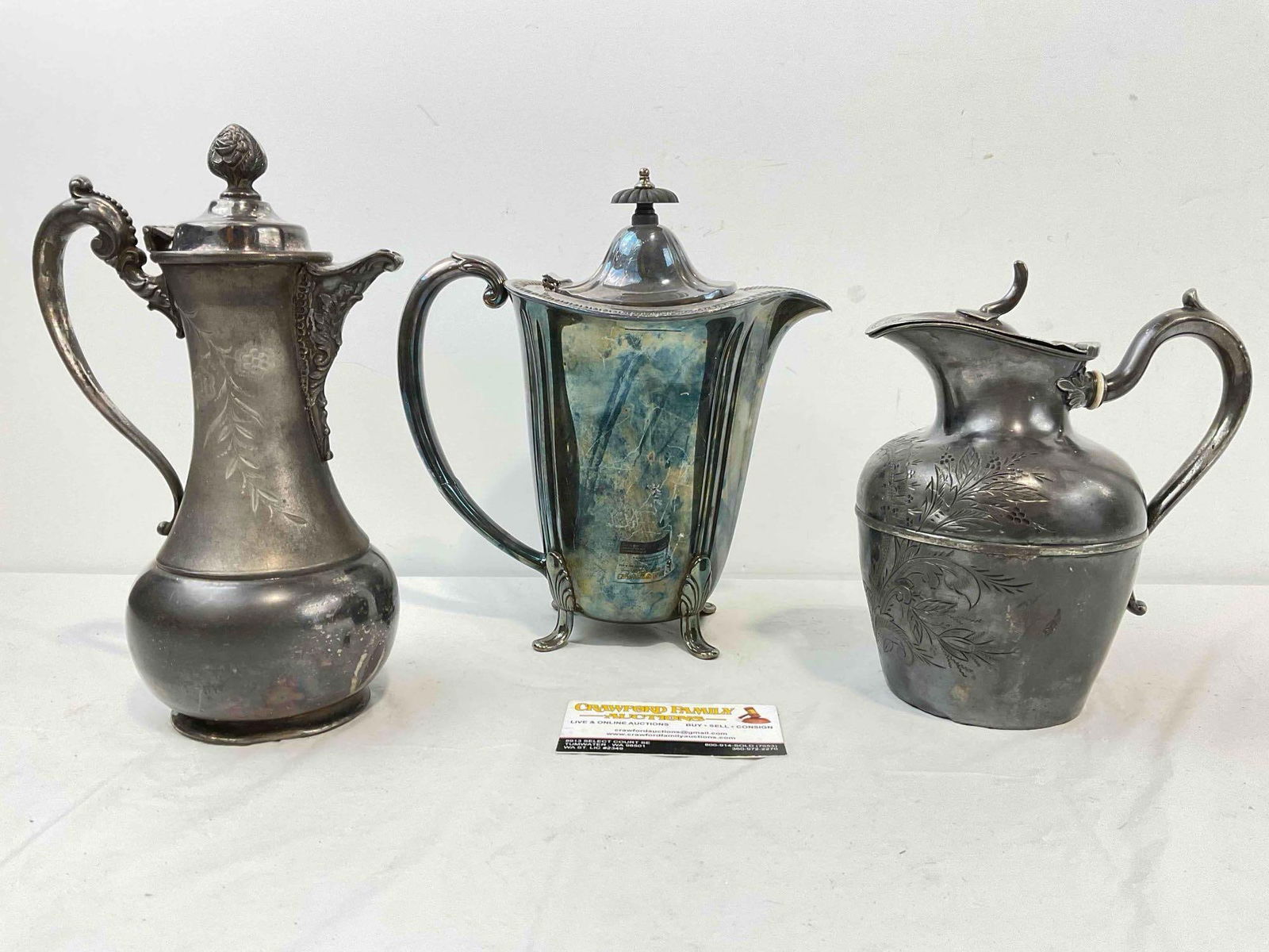 3 pcs Vintage Silver Plated Chocolate Pots, incl. Warren & S.B. & M?. Very Good Condition. See pi... (1 of 11)