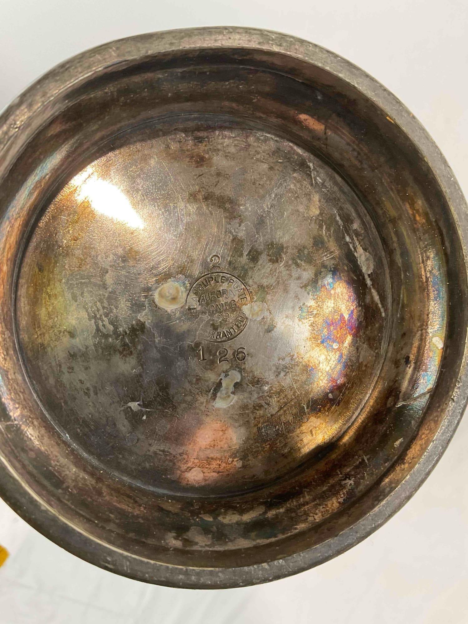 3 pcs Antique Silver Plated Water Pitchers, incl. Aurora, F.B. Roger's Co., and T&I. See pics. - 8