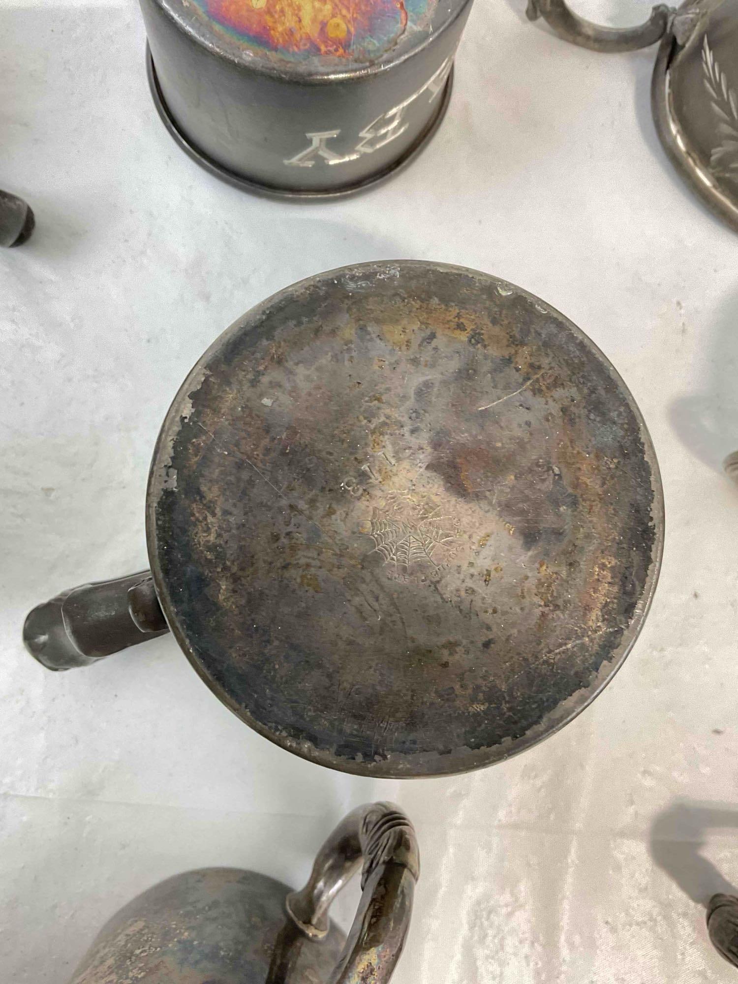 20 pcs Vintage Silver Plated & Pewter Baby Christening Mugs, incl. Sheffield & Victor Silver. - 11