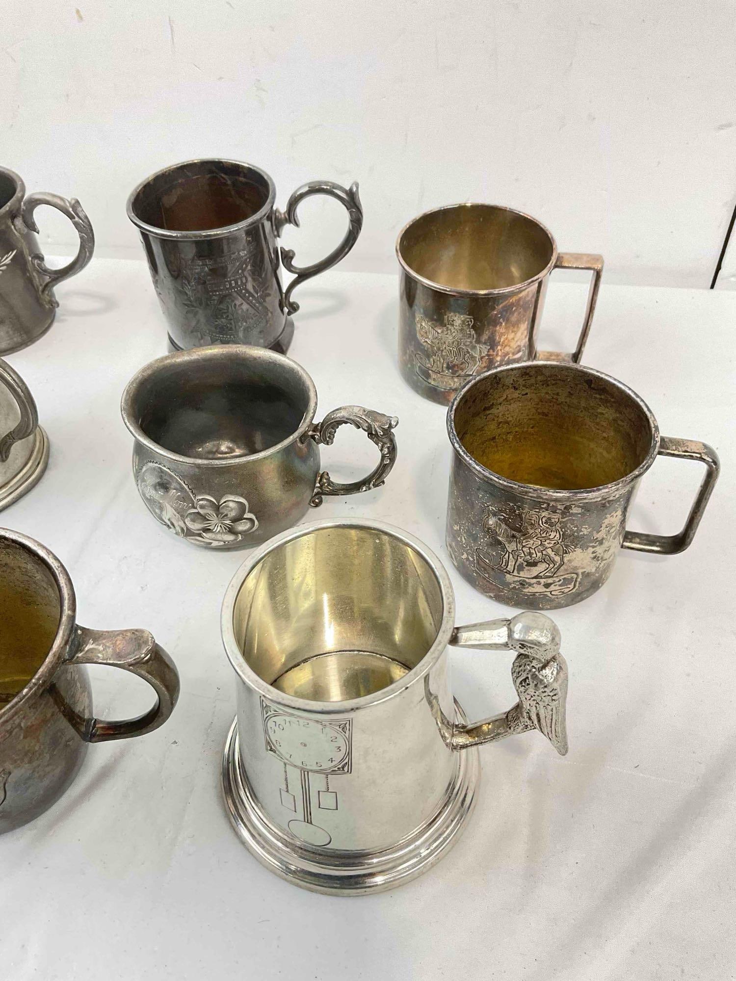 20 pcs Vintage Silver Plated & Pewter Baby Christening Mugs, incl. Sheffield & Victor Silver. - 2