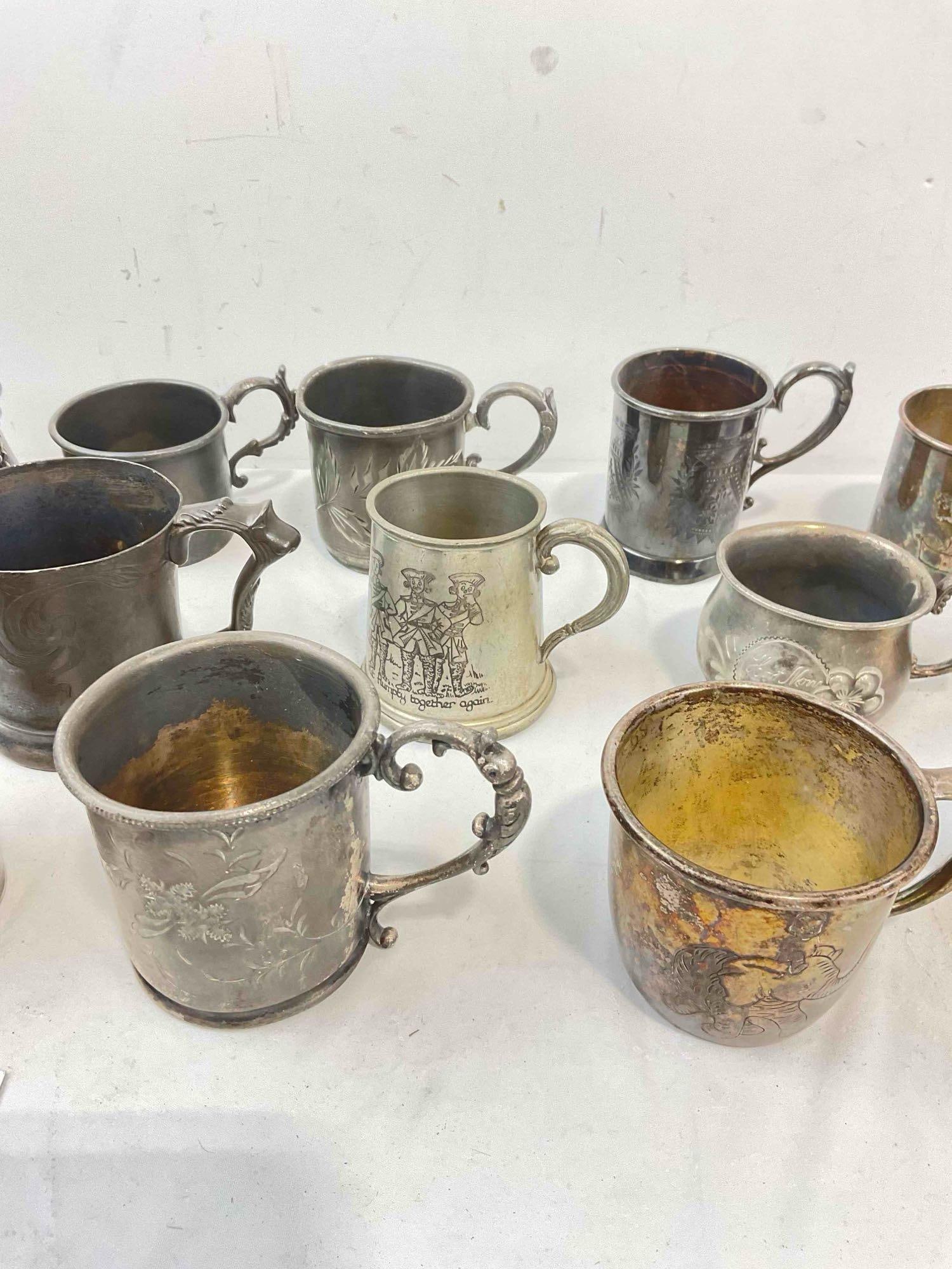 20 pcs Vintage Silver Plated & Pewter Baby Christening Mugs, incl. Sheffield & Victor Silver. - 3