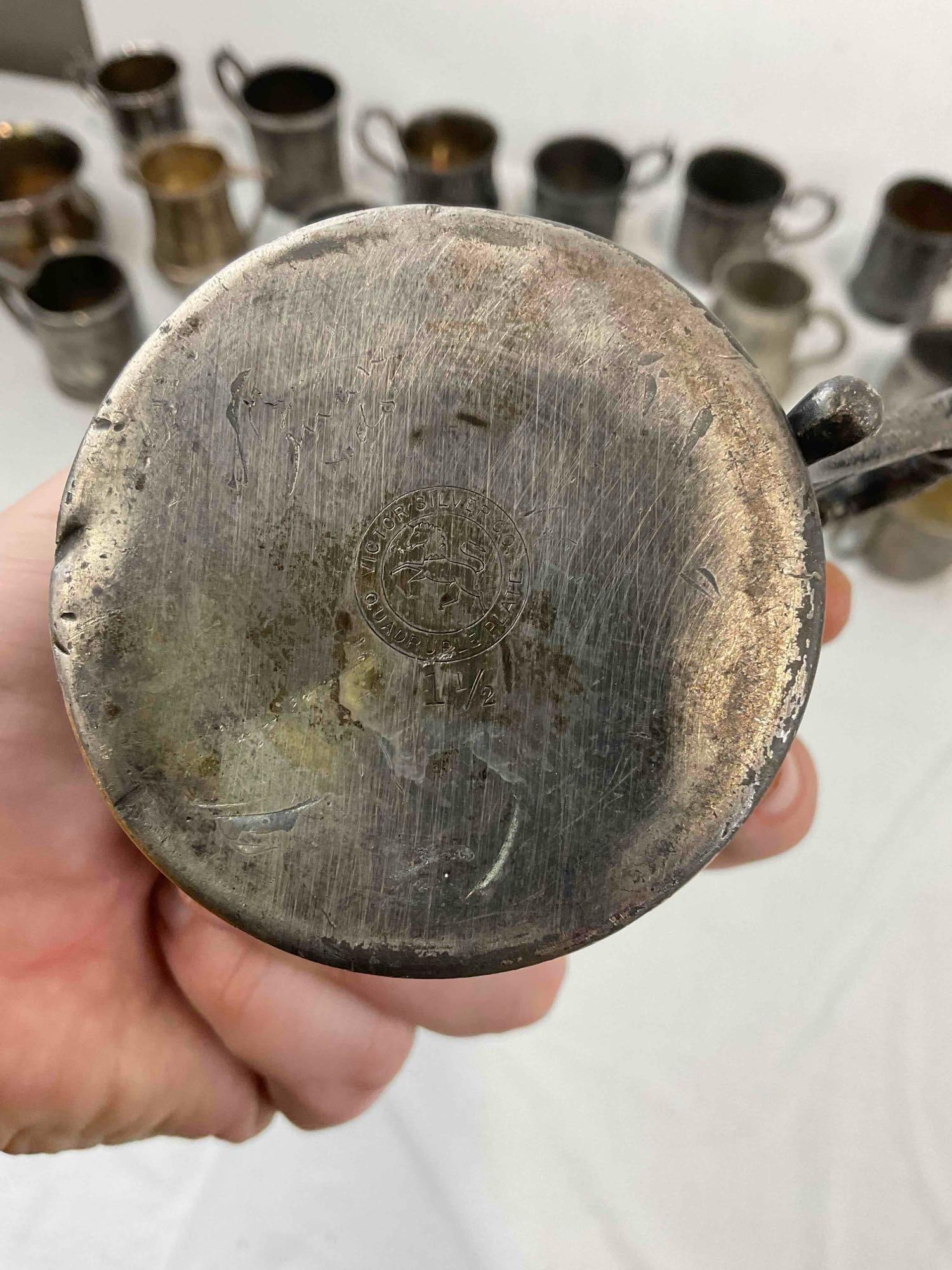 20 pcs Vintage Silver Plated & Pewter Baby Christening Mugs, incl. Sheffield & Victor Silver. - 8