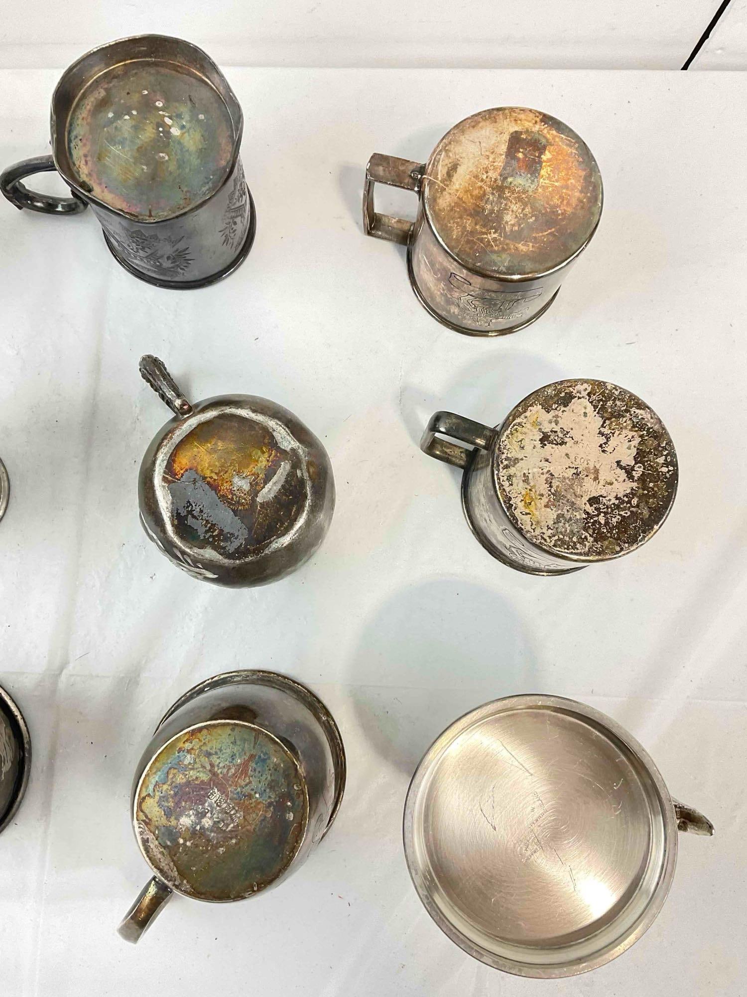20 pcs Vintage Silver Plated & Pewter Baby Christening Mugs, incl. Sheffield & Victor Silver. - 9