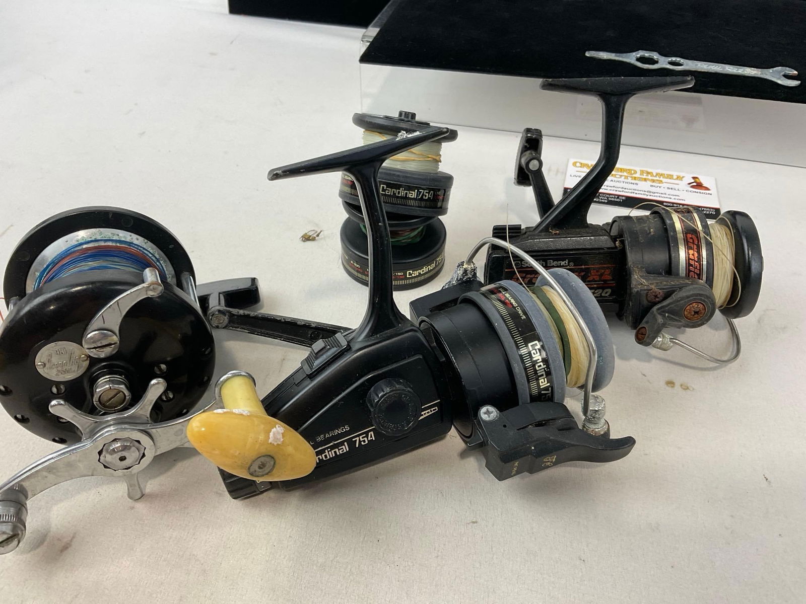 South Bend Graflex XL, Ocean City 936 Fishing Reels, & Cardinal 754 w/ two more tops, 5h x 10w x 9d - 4