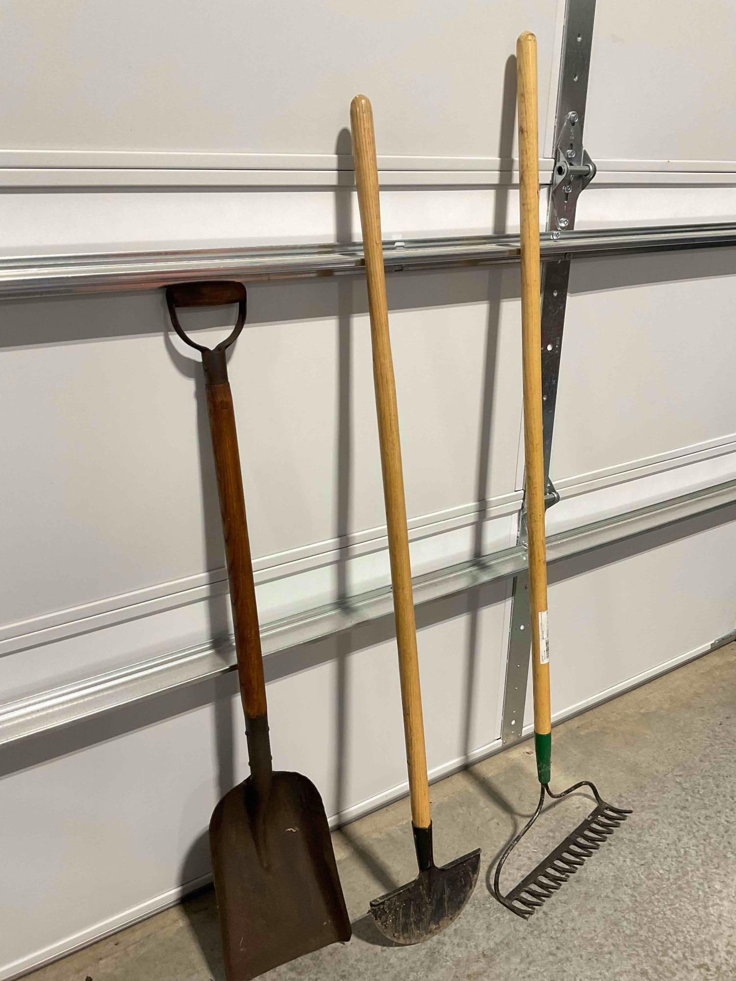 3 pcs Farming & Agricultural Tools, incl. Shovel, Rake & Lawn Edger. Very Good Condition. See pics. - 2
