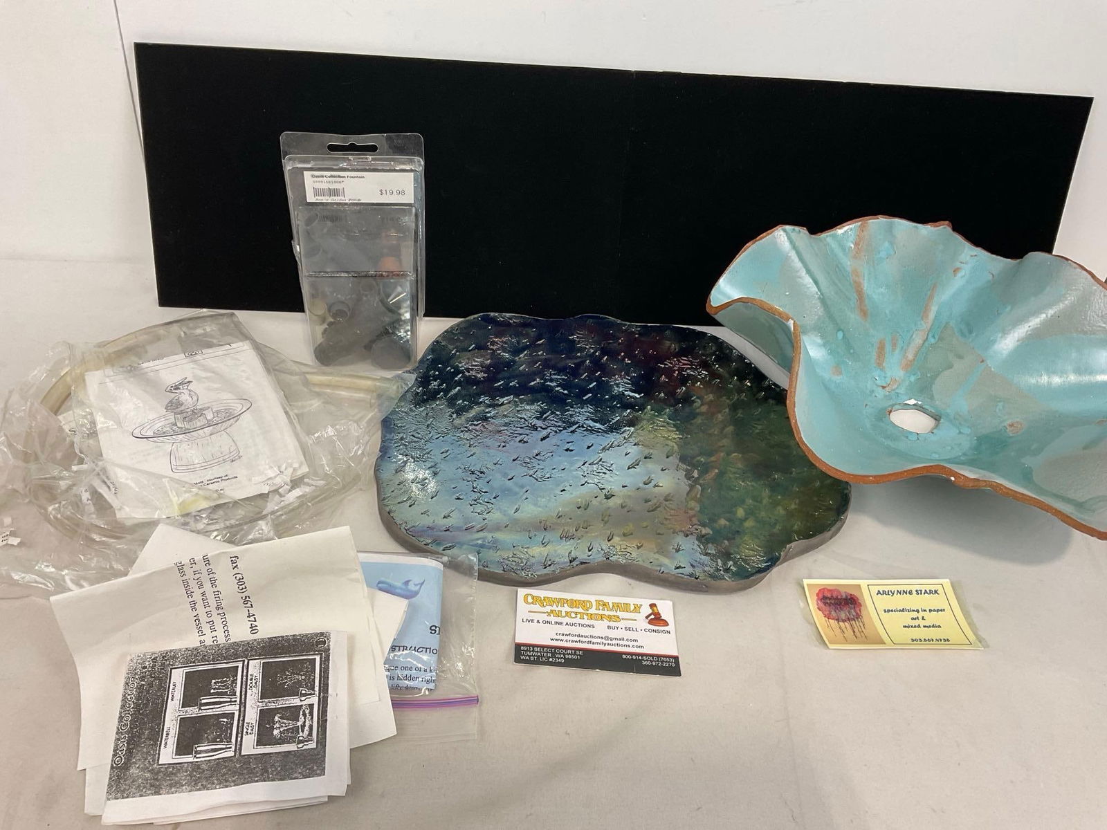 Raku Fired Base & Basin for Fountain, approx 6h x 14w x 15d inches: Appears to be in good shape. The piece measures approx 6h x 14w x 15d inches. See pics. E-5180 