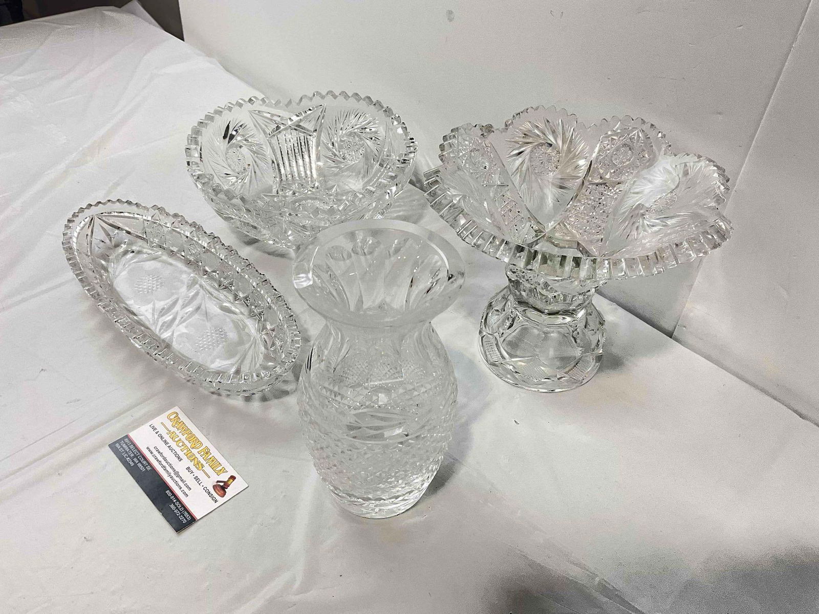 4 pcs Cut Crystal Lead Glass Assortment, incl. 1x Waterford Vase. Good Condition. See pics. - 3
