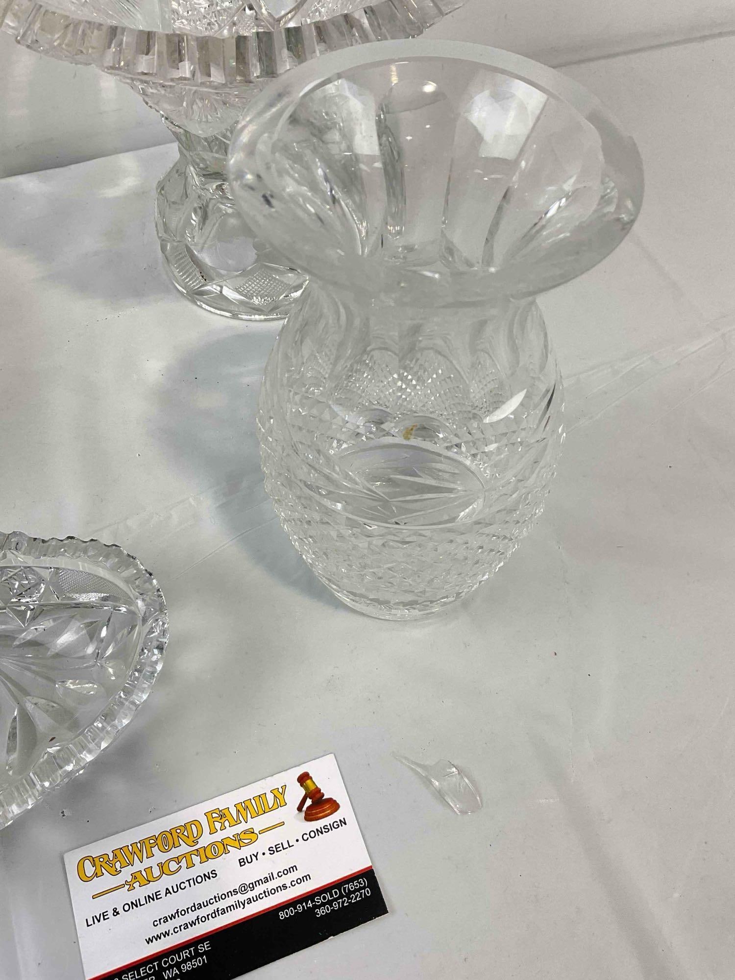 4 pcs Cut Crystal Lead Glass Assortment, incl. 1x Waterford Vase. Good Condition. See pics. - 5