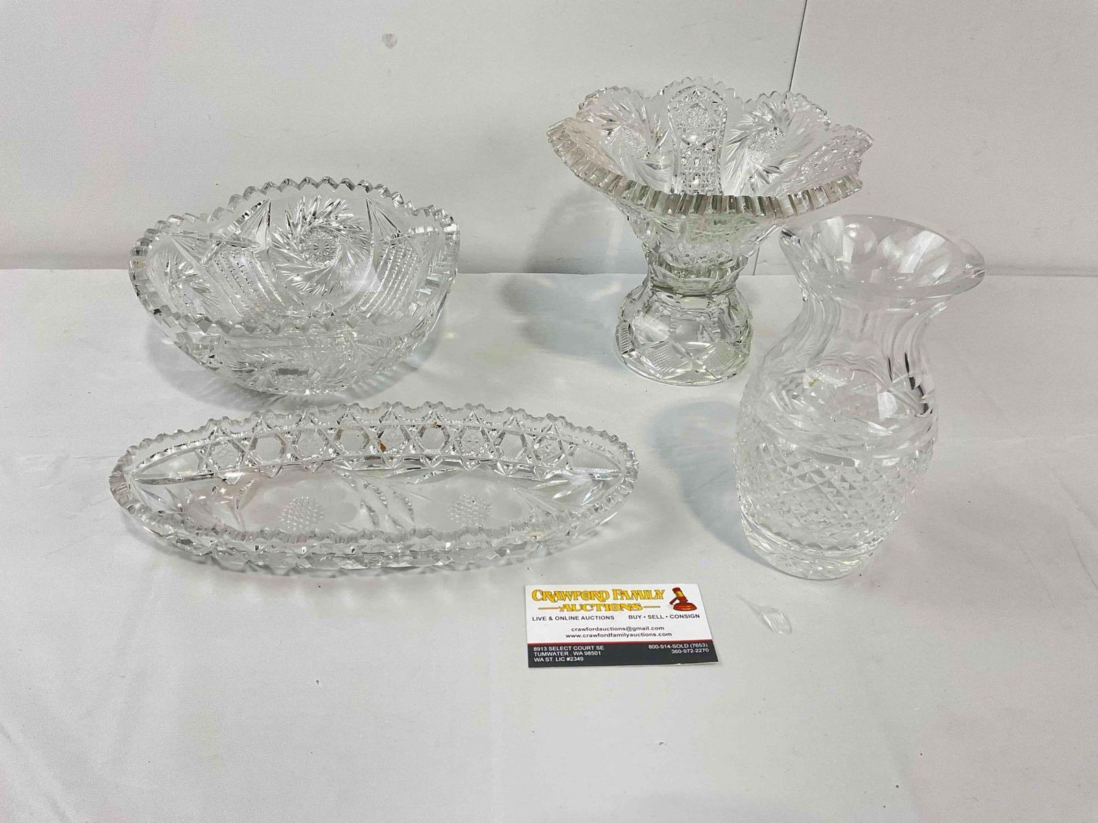 4 pcs Cut Crystal Lead Glass Assortment, incl. 1x Waterford Vase. Good Condition. See pics. - 7
