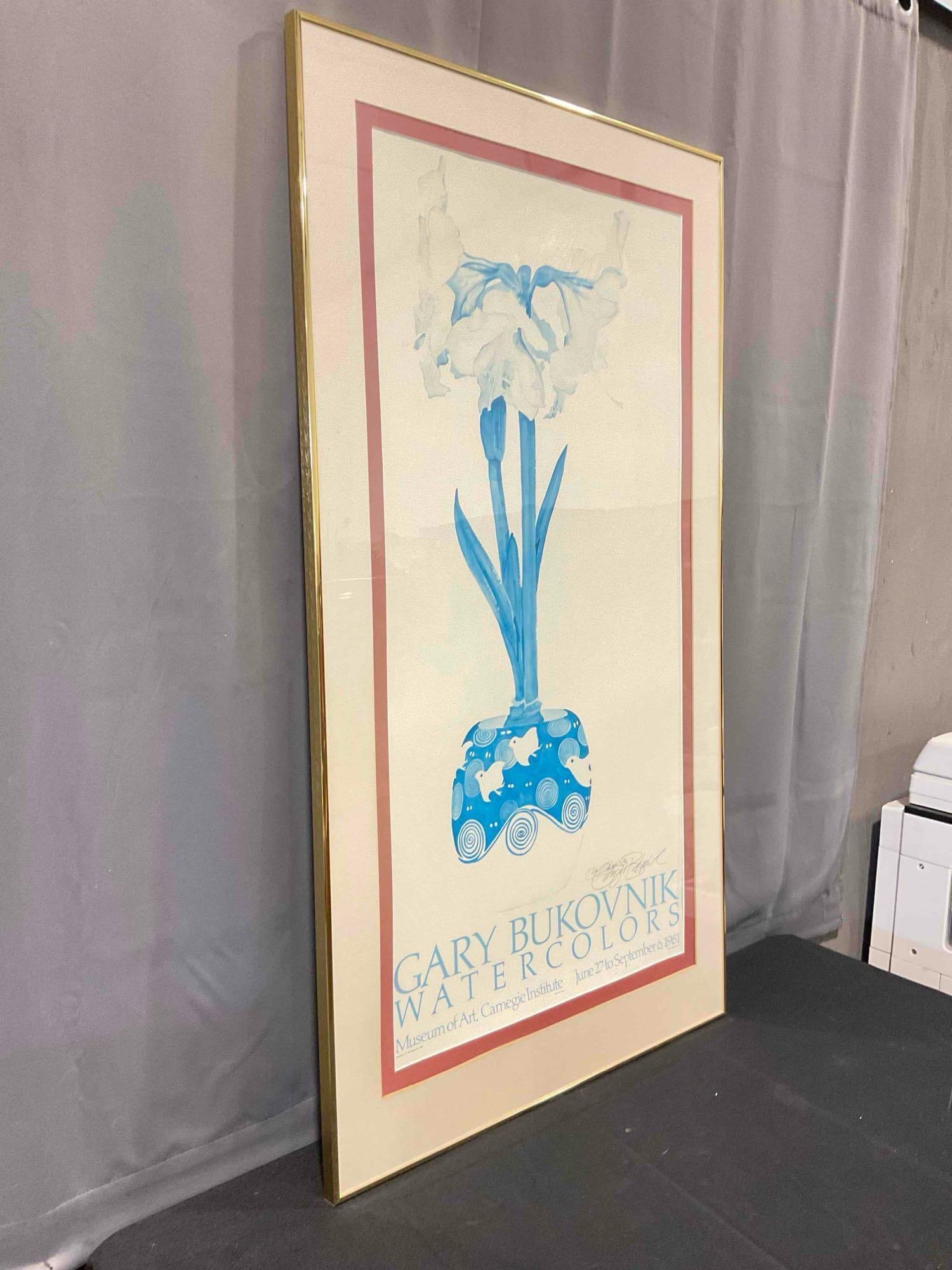 Vintage Framed Signed Gary Bukovnik "Amaryllis" Watercolor Print. Very Good Condition. See pics. - 3