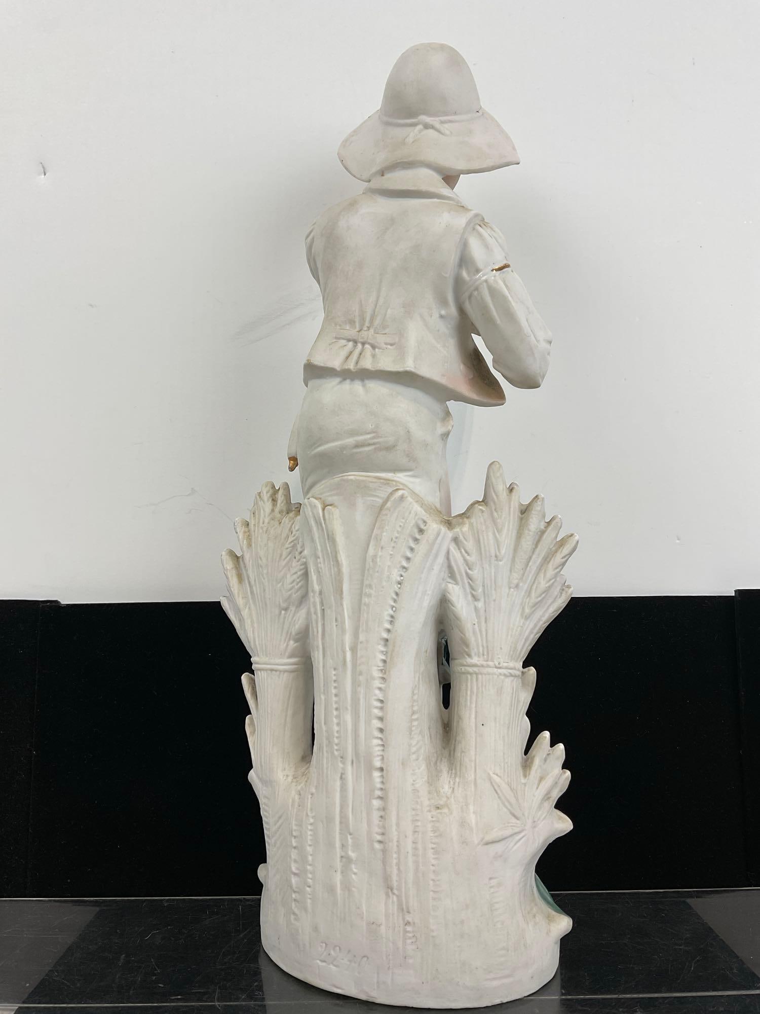 Large Antique Handpainted Bisque Porcelain Boy Figurine, 16h x 7w x 5d inches - 4