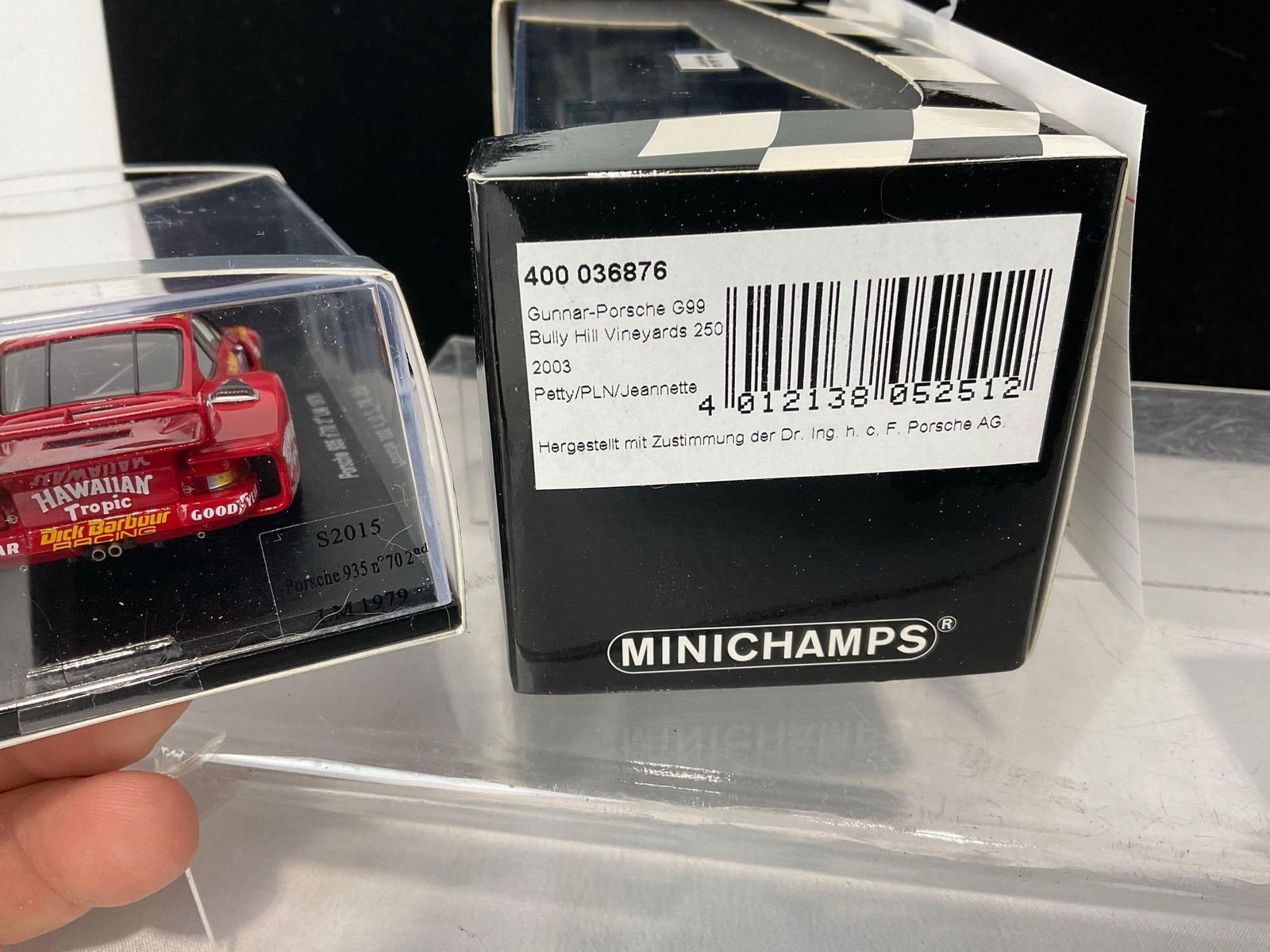 2 1/43 Scale Porsche Diecast Car Models, 1979 935 LM 24H & 2003 G-99 Bully Hill Vineyards 250 Grand - 4