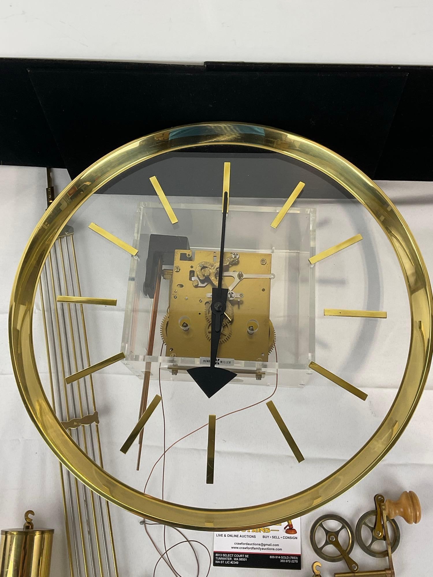 Vintage 1970s George Nelson for Howard Miller Brass & Lucite Wall Hanging Pendulum Clock w/weights - 2