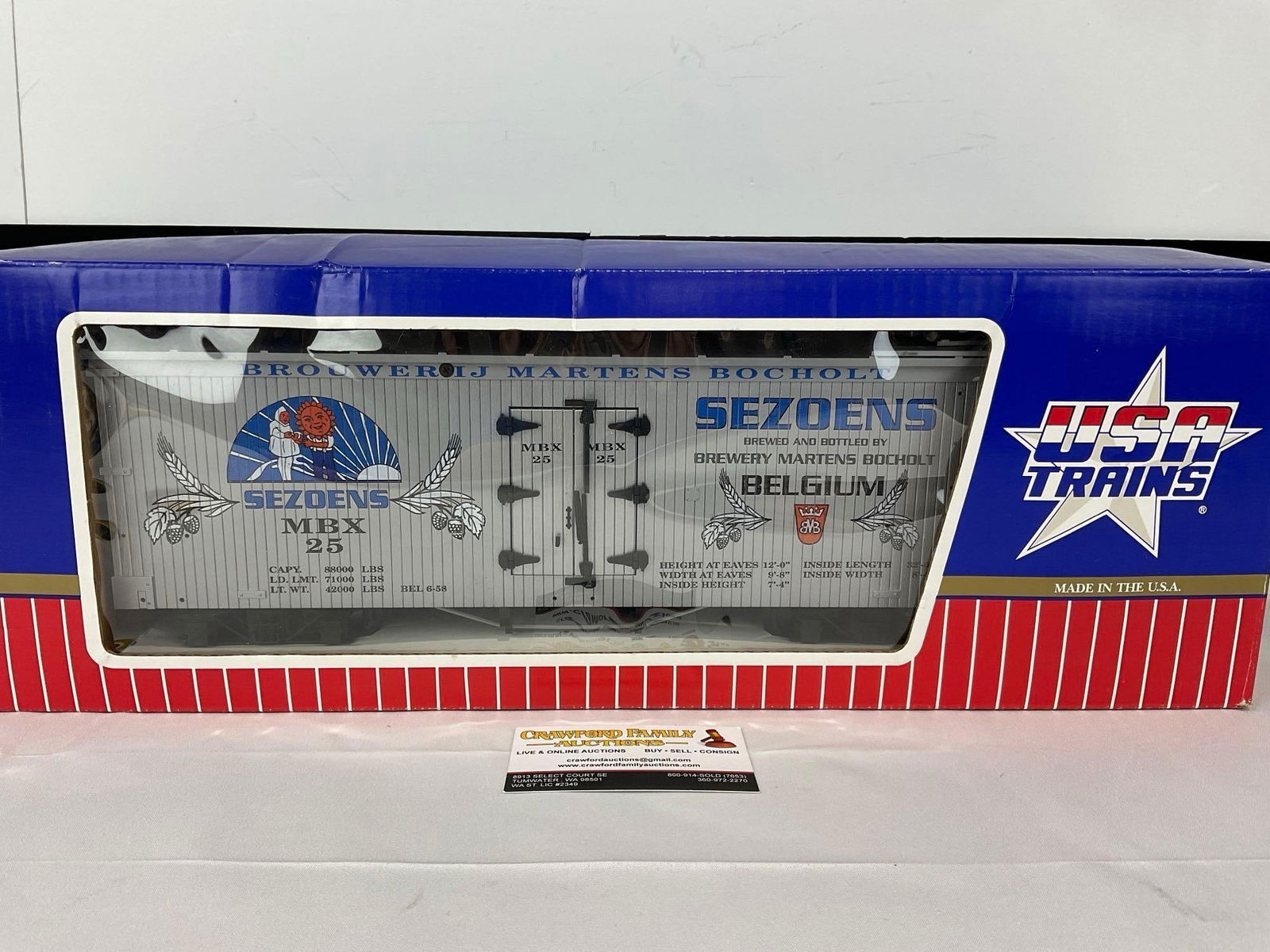 G Scale Model Train R16262 Sezoens Reefer Car, USA Trains, in box: Appears to be in fair to good shape. The piece measures approx 8h x 21w x 6d inches. See pics. E-5560