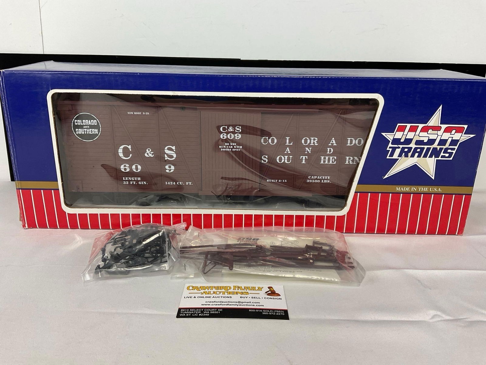 G Scale Model Train USA Trains R-1429D Colorado & Southern Outside Braced Box Car #609 in box: Appears to be in fair to good shape. The piece measures approx 8h x 21w x 6d inches. See pics. E-5560