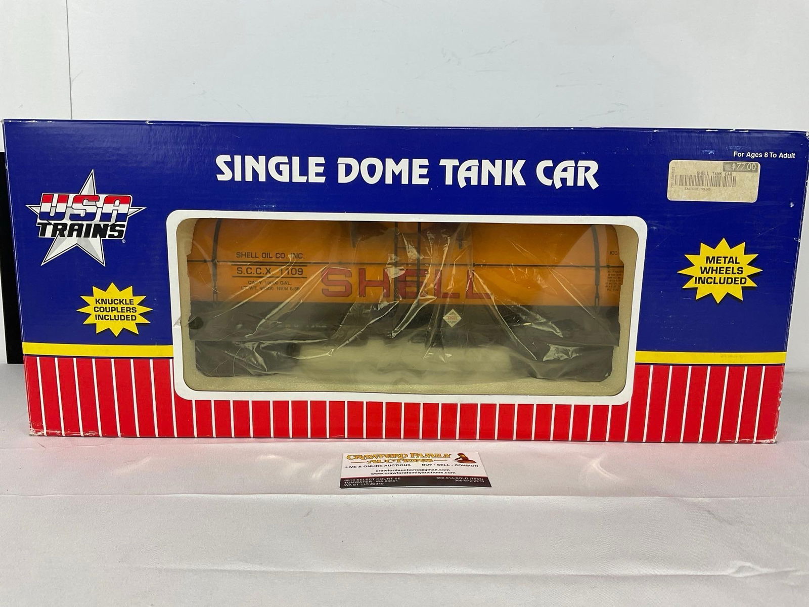 G Scale Model Train USA Trains Shell 10000 Gal Tank Car, #R15113 #1109, in box: Appears to be in fair to good shape. The piece measures approx 9h x 22w x 6d inches. See pics. E-5560 
