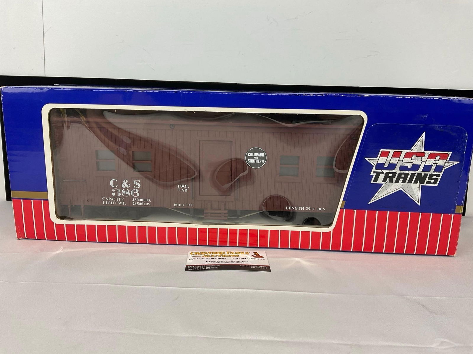 G Scale Model Train USA Trains C&S Colorado & Southern Tool Car R-1837, in box: Appears to be in fair to good shape. The piece measures approx 9h x 22w x 6d inches. See pics. E-5560