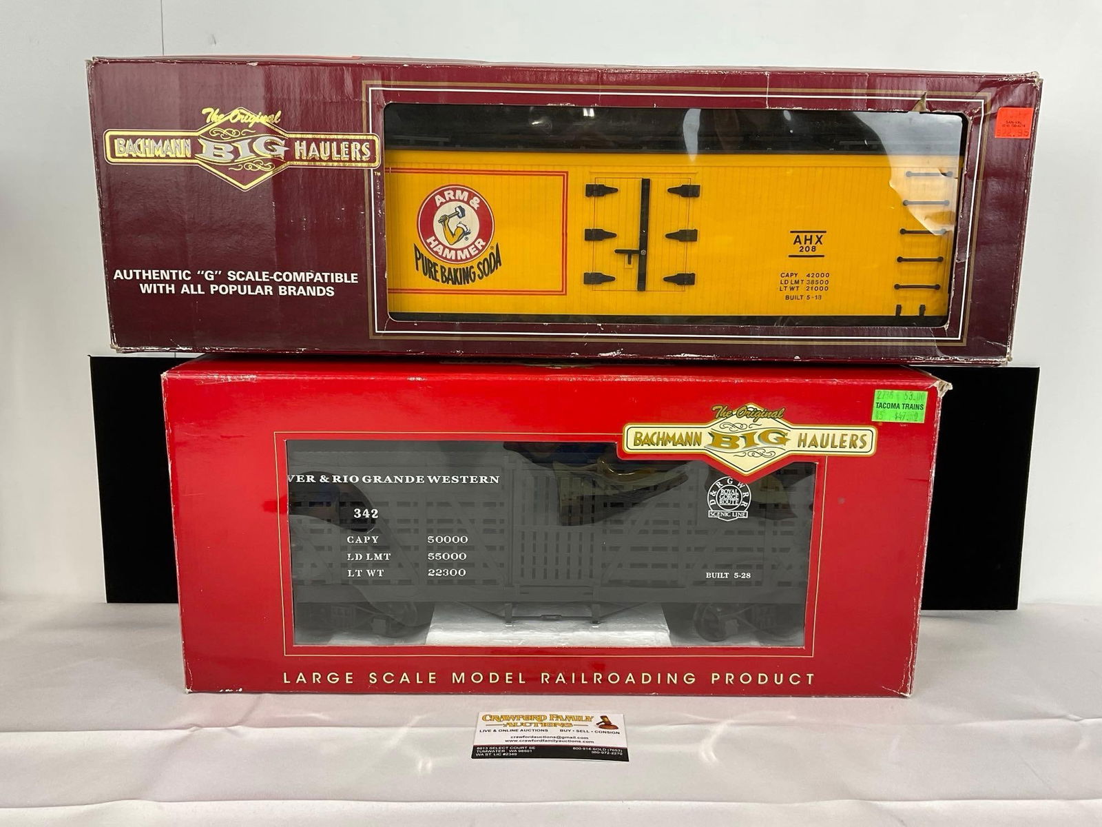 Pair of Bachmann Big Haulers G-Scale Trains, #93254 Arm & Hammer #98118 Denver & Rio Grande Western: Appears to be in fair to good shape. The piece measures approx 11h x 23w x 9d inches. See pics. E-5560 
