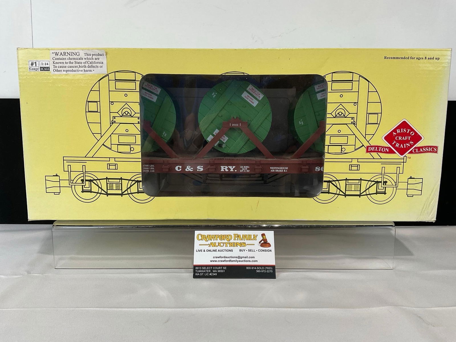 Aristo Craft Trains Flat Car w/Cable Reel Load G Scale Model Train, ART86401 Colorado & Southern: Appears to be in fair to good shape, no wheels are included. The piece measures approx 6h x 19w x 9d inches. See pics. E-5560