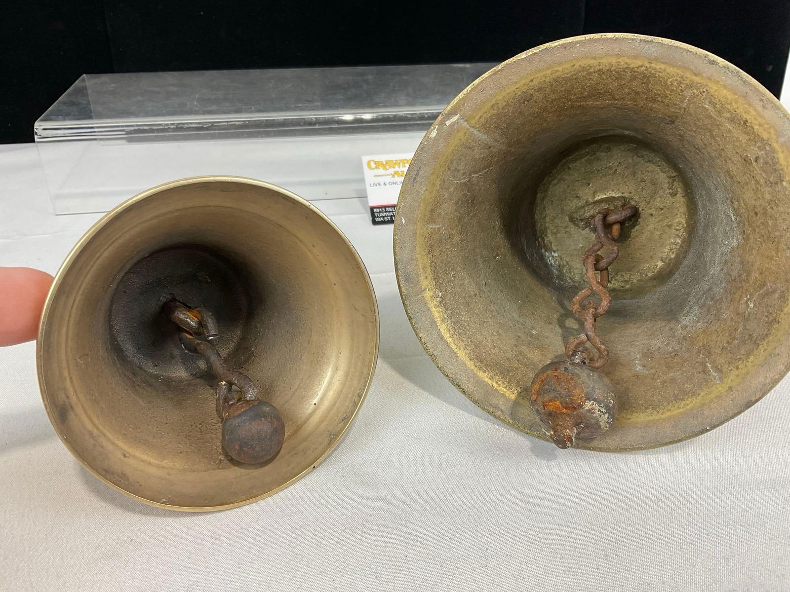 Pair of Cast Brass Bells, 1878 Saignelegier Swiss & A.R.P, 11h x 8w x 5d inches - 3