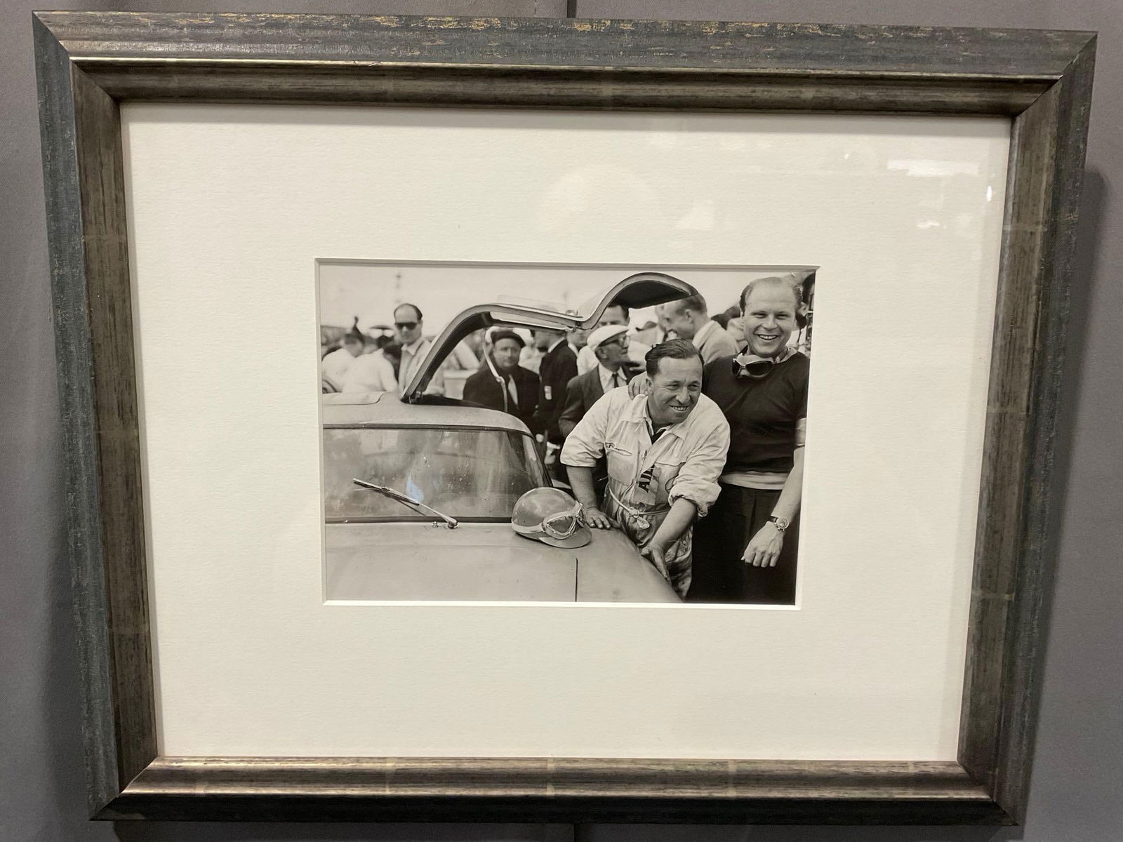 Framed Vintage Racing Photo Hermann Lang & Fritz Riess Mercedes Benz 300, Le Mans 1952: Appears to be in good shape. The piece measures approx 14h x 17w x 3d inches. See pics. E-5420 
