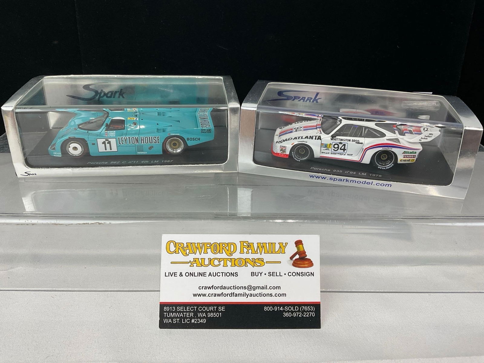 2 Frank Konrad Le Mans 24H 1/43 Scale Diecast Car Models, 1978 Porsche 935 & 1987 Porsche 962C: Appears to be in good shape. The piece measures approx 6h x 7w x 4d inches. See pics. E-5420