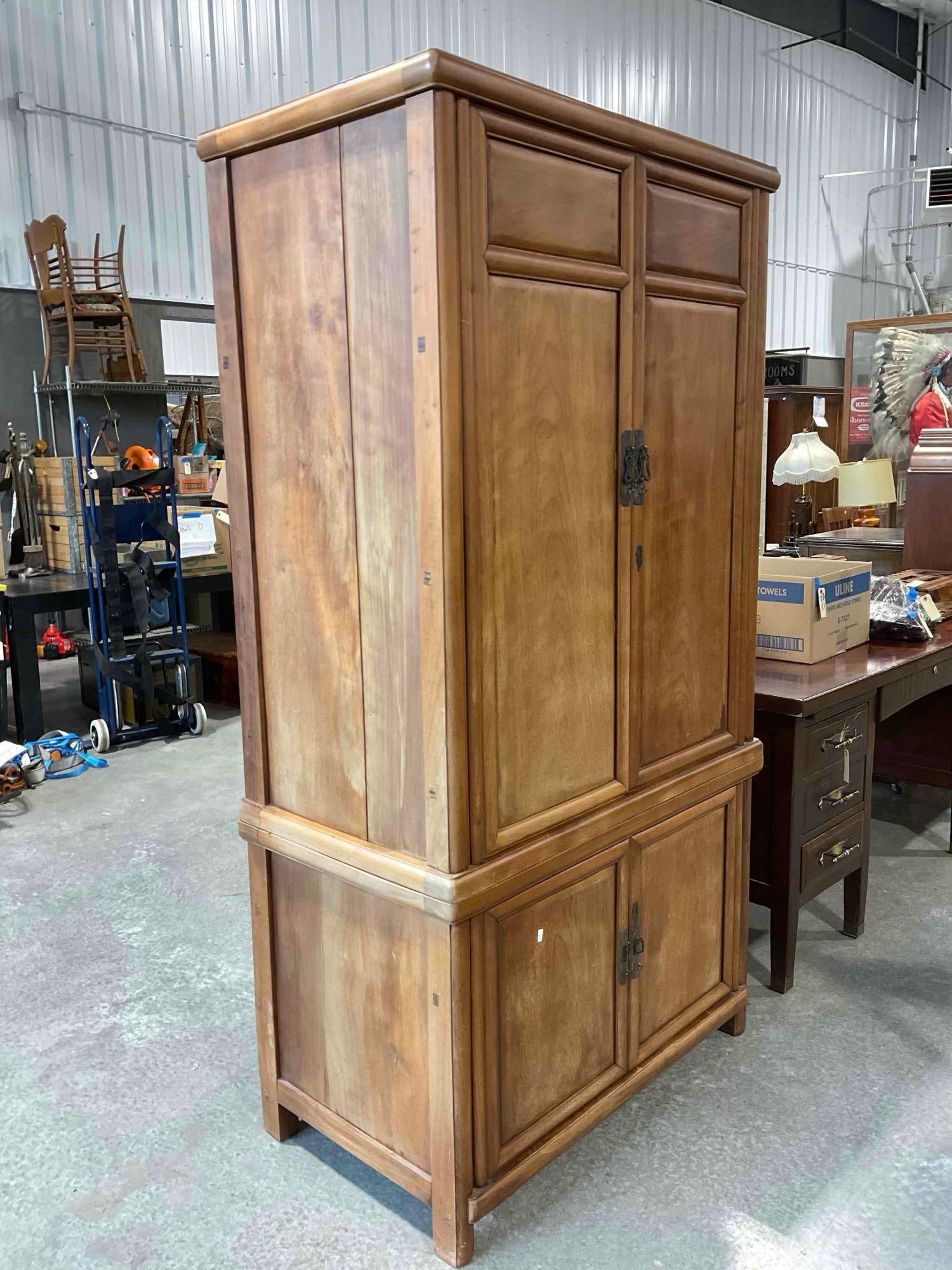 Antique? Handsome Chinese Elm? Wood Armoire Media Cabinet. Very Good Condition. See pics. - 2