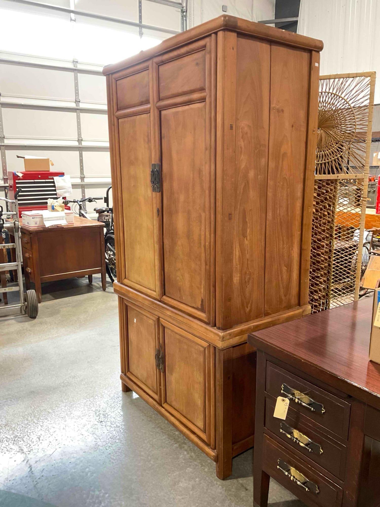 Antique? Handsome Chinese Elm? Wood Armoire Media Cabinet. Very Good Condition. See pics. - 3