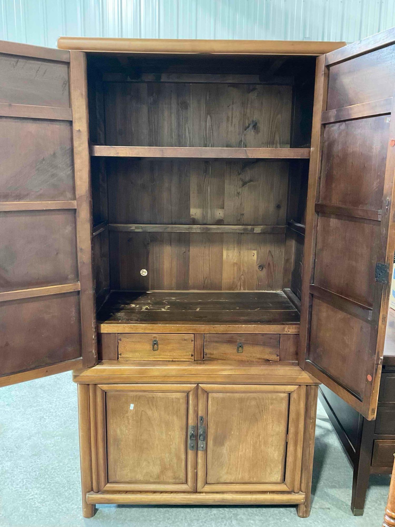 Antique? Handsome Chinese Elm? Wood Armoire Media Cabinet. Very Good Condition. See pics. - 4
