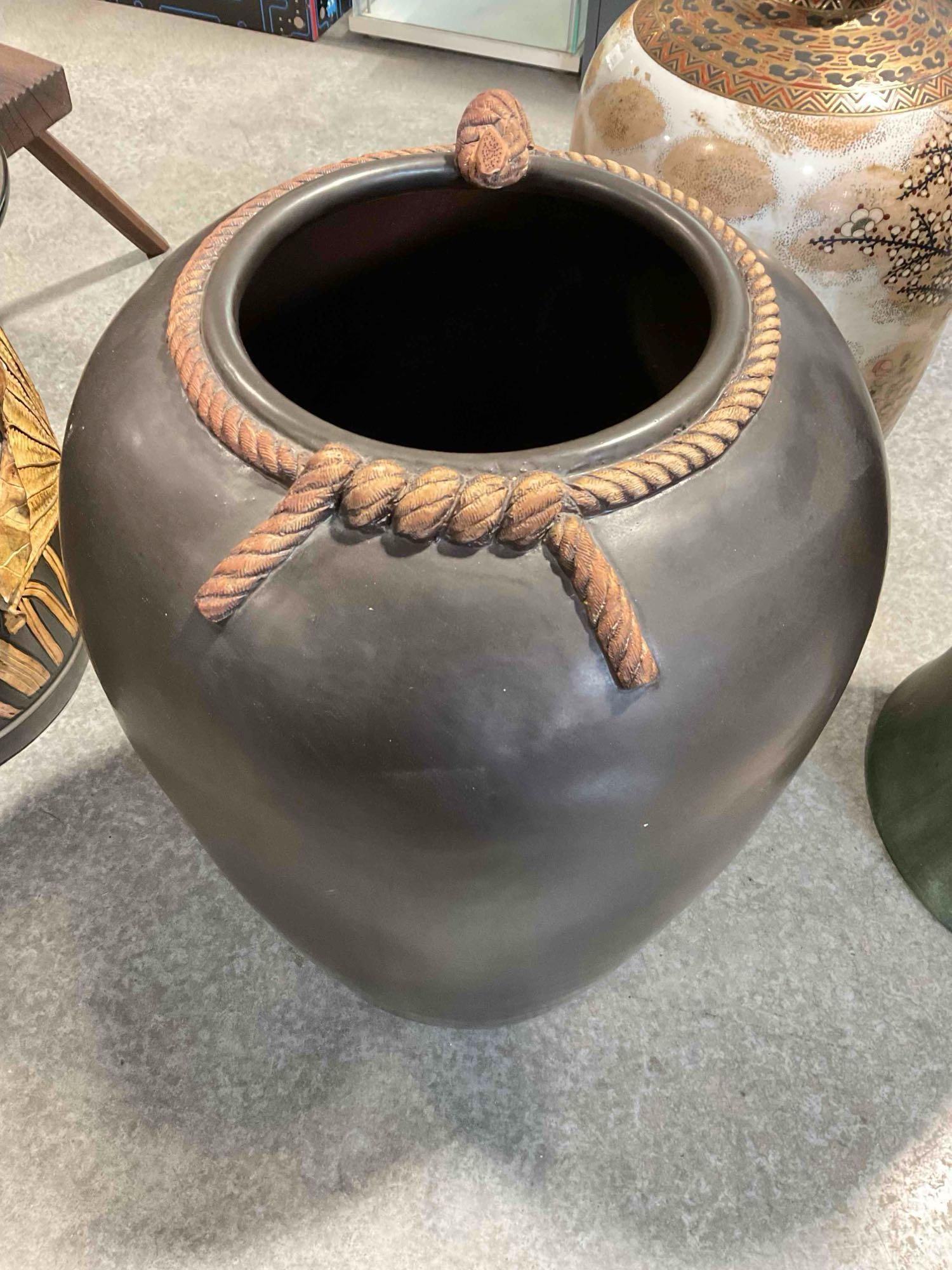 Modern African Ceramic Vase w/ Rope & Leaf Design. Very Good Condition. See pics. - 3