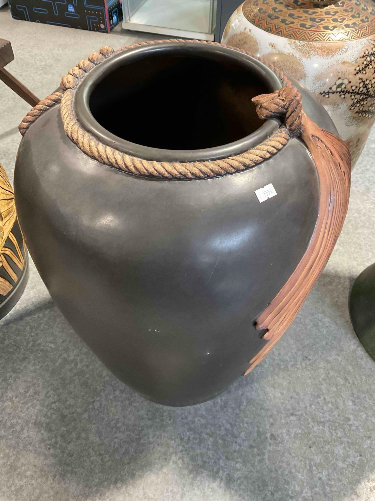 Modern African Ceramic Vase w/ Rope & Leaf Design. Very Good Condition. See pics. - 4