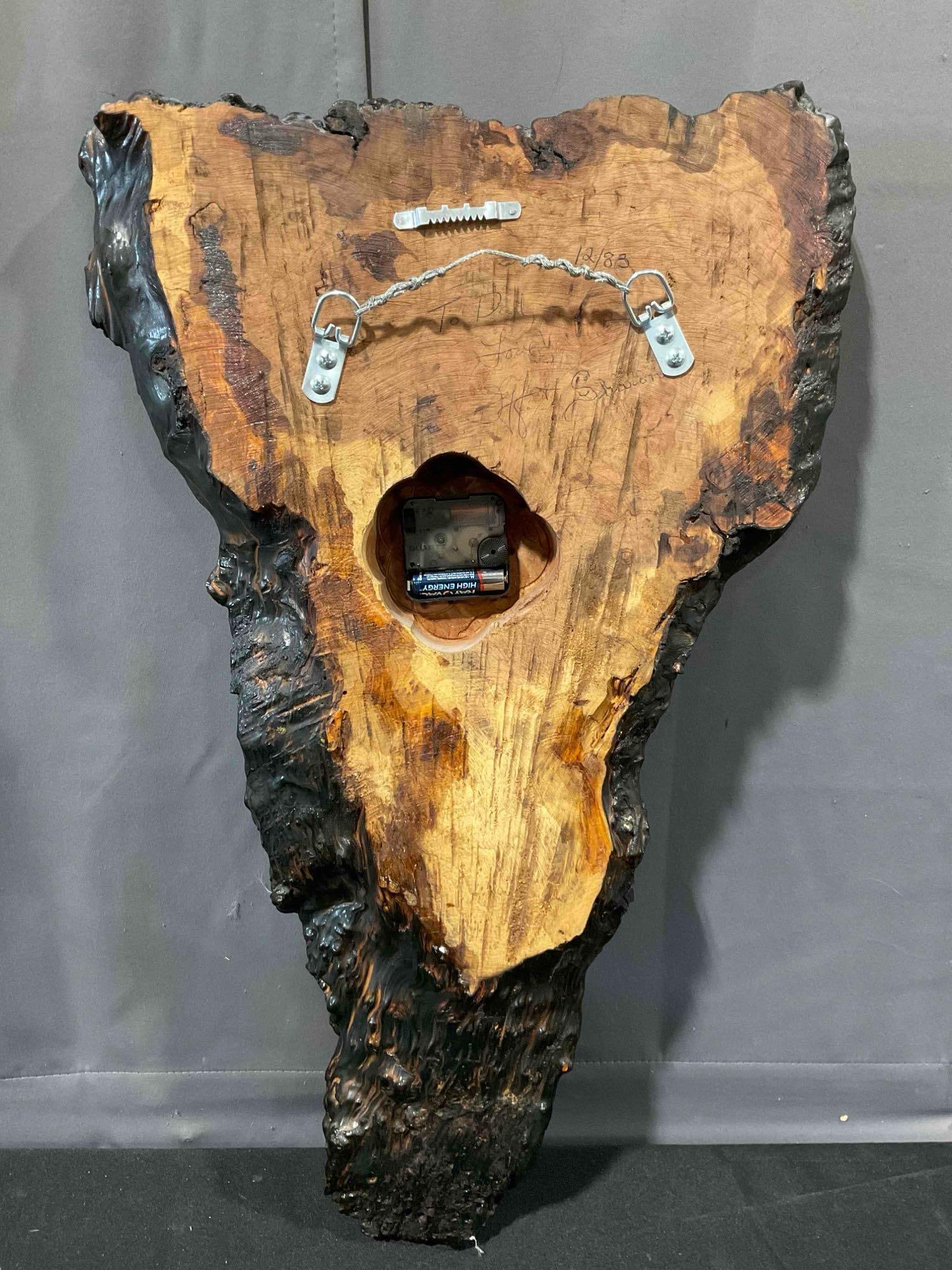 Vintage Wall Clock Set in Reclaimed Live Edge Burl Wood Fragment. Working! Excellent Condition. - 5