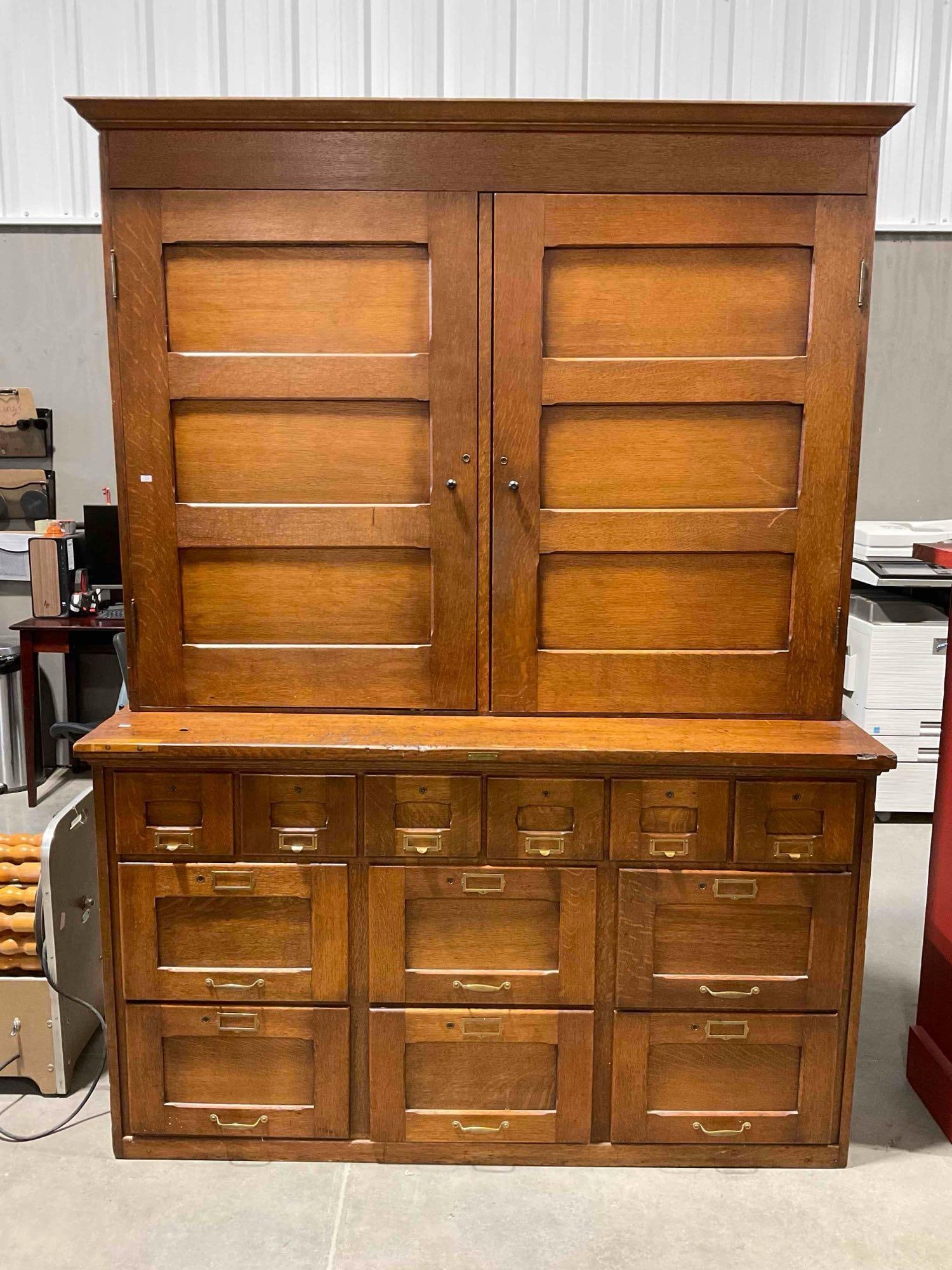 Antique Kund & Eiben Co. 2-Piece Oak Cabinet w/ 12 Drawers & Modern Accents. See pics. (1 of 14)