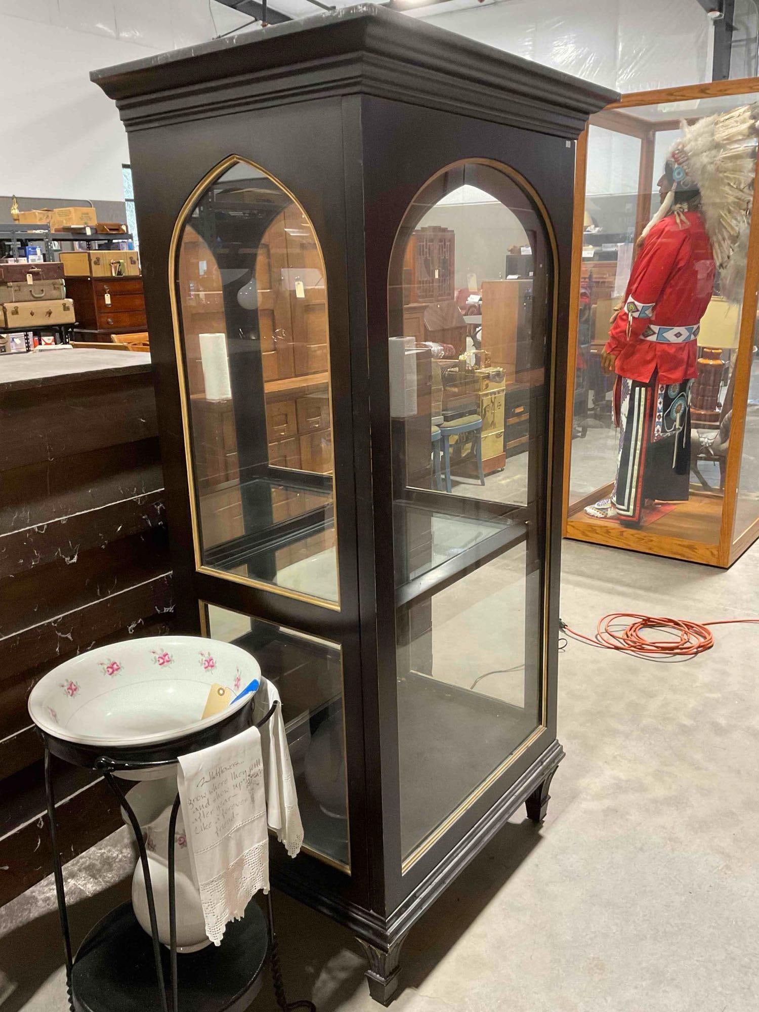 Modern FurnLite Dark Wood Finish Display Cabinet w/ Sliding Glass Door. Tested, Not Working. - 3