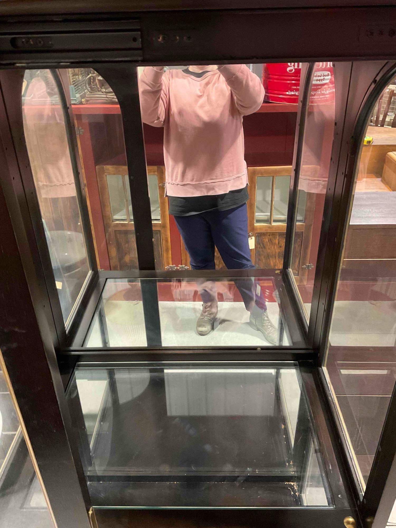 Modern FurnLite Dark Wood Finish Display Cabinet w/ Sliding Glass Door. Tested, Not Working. - 7