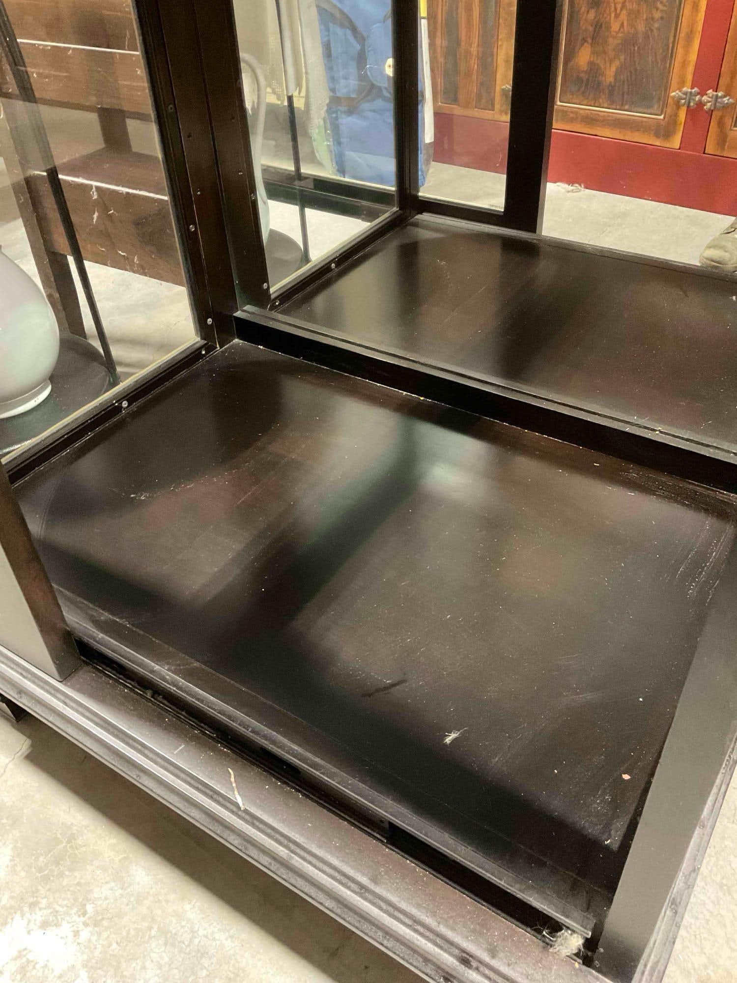 Modern FurnLite Dark Wood Finish Display Cabinet w/ Sliding Glass Door. Tested, Not Working. - 8