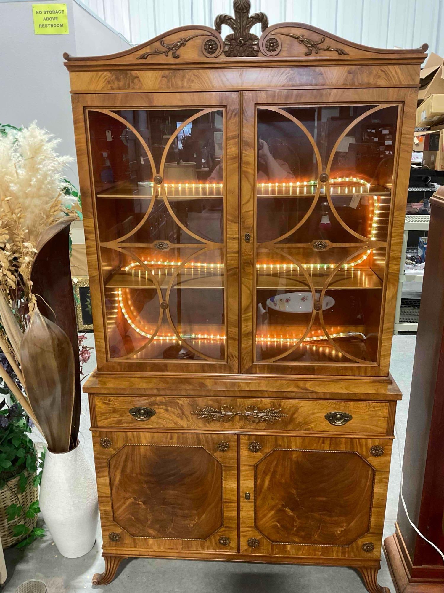 Vintage Batesville Cabinet Co. Brazilian Walnut China Cabinet w/ Modern Lighting. Excellent Cond. (1 of 11)