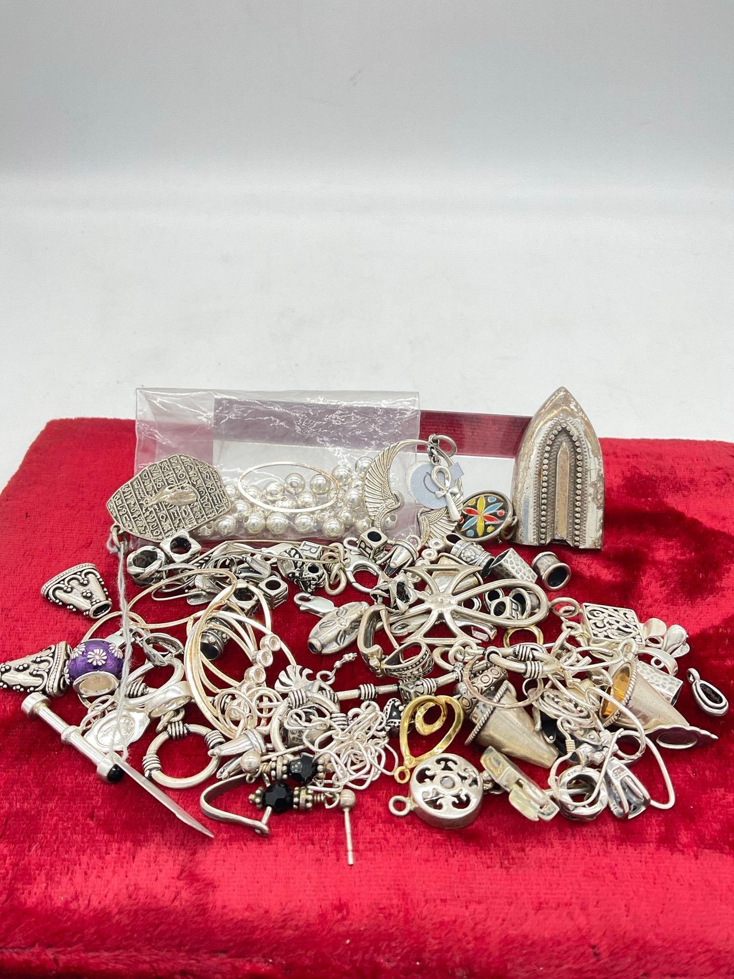 Assorted Sterling silver Jewelry making supplies w/ some earrings & pendants Approx 158 Grams: c-414 all marked or tested 