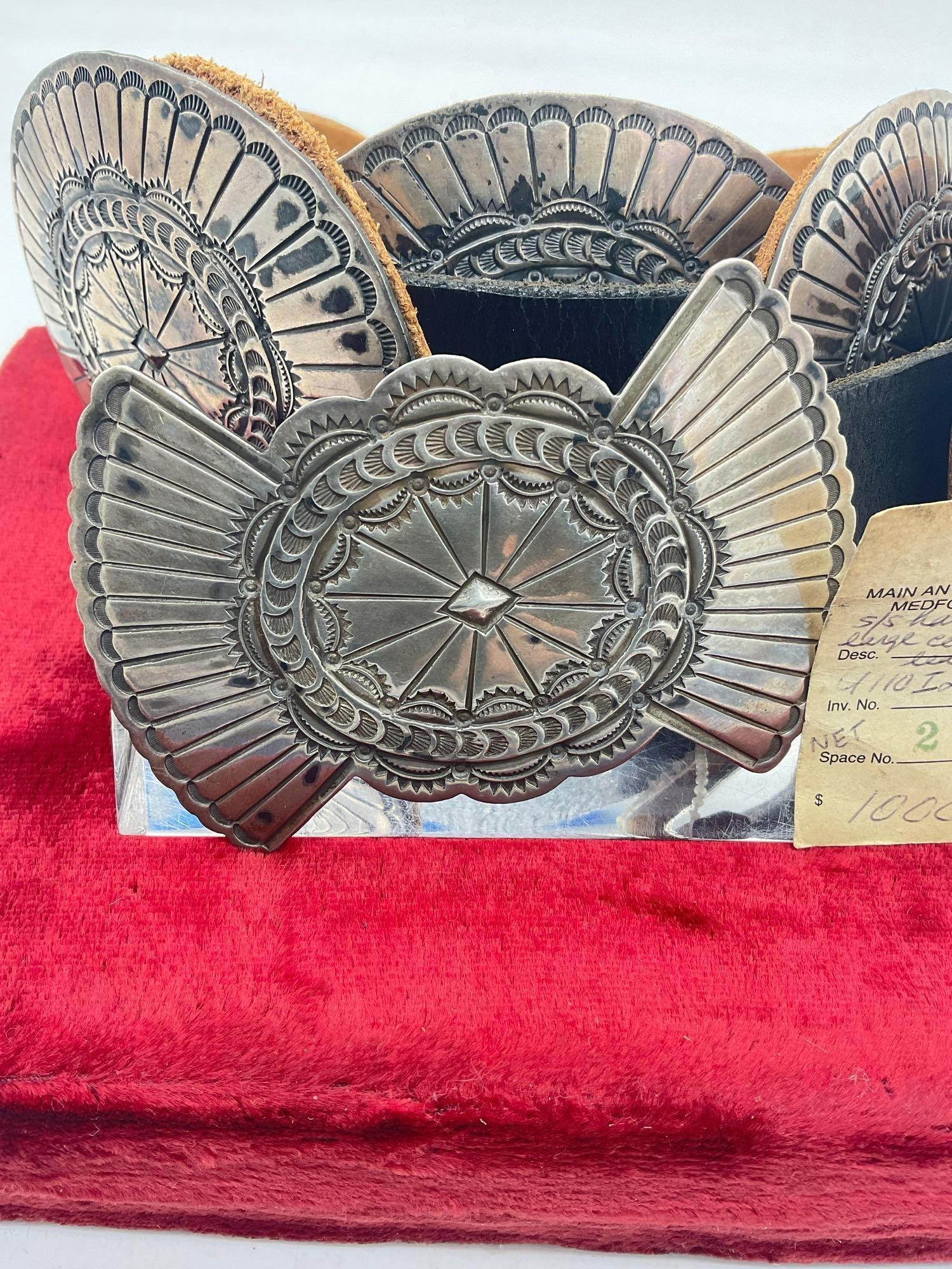 Vintage Navajo large Sterling silver Concho Belt w/ 7 conchos & Belt Buckle see pics - 2