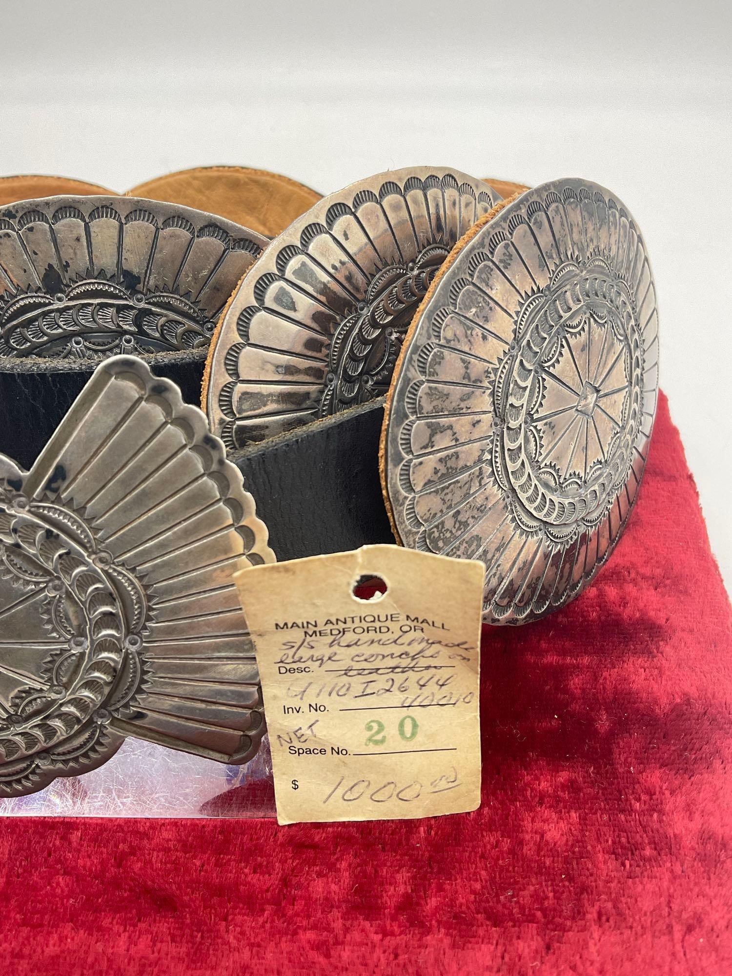 Vintage Navajo large Sterling silver Concho Belt w/ 7 conchos & Belt Buckle see pics - 3