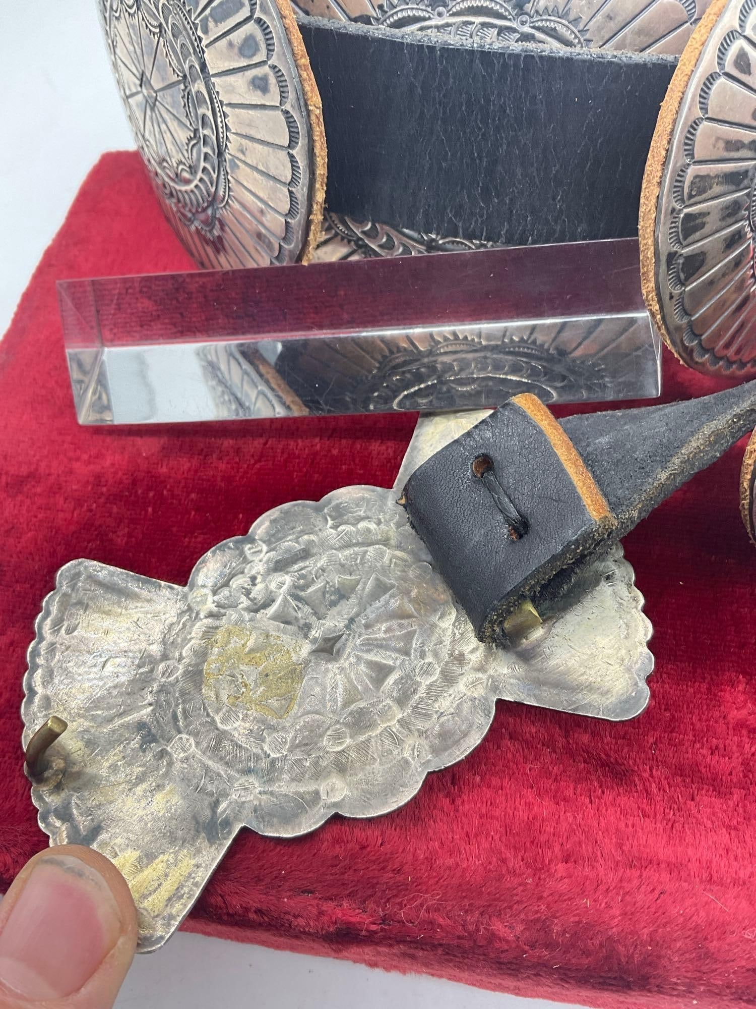 Vintage Navajo large Sterling silver Concho Belt w/ 7 conchos & Belt Buckle see pics - 4