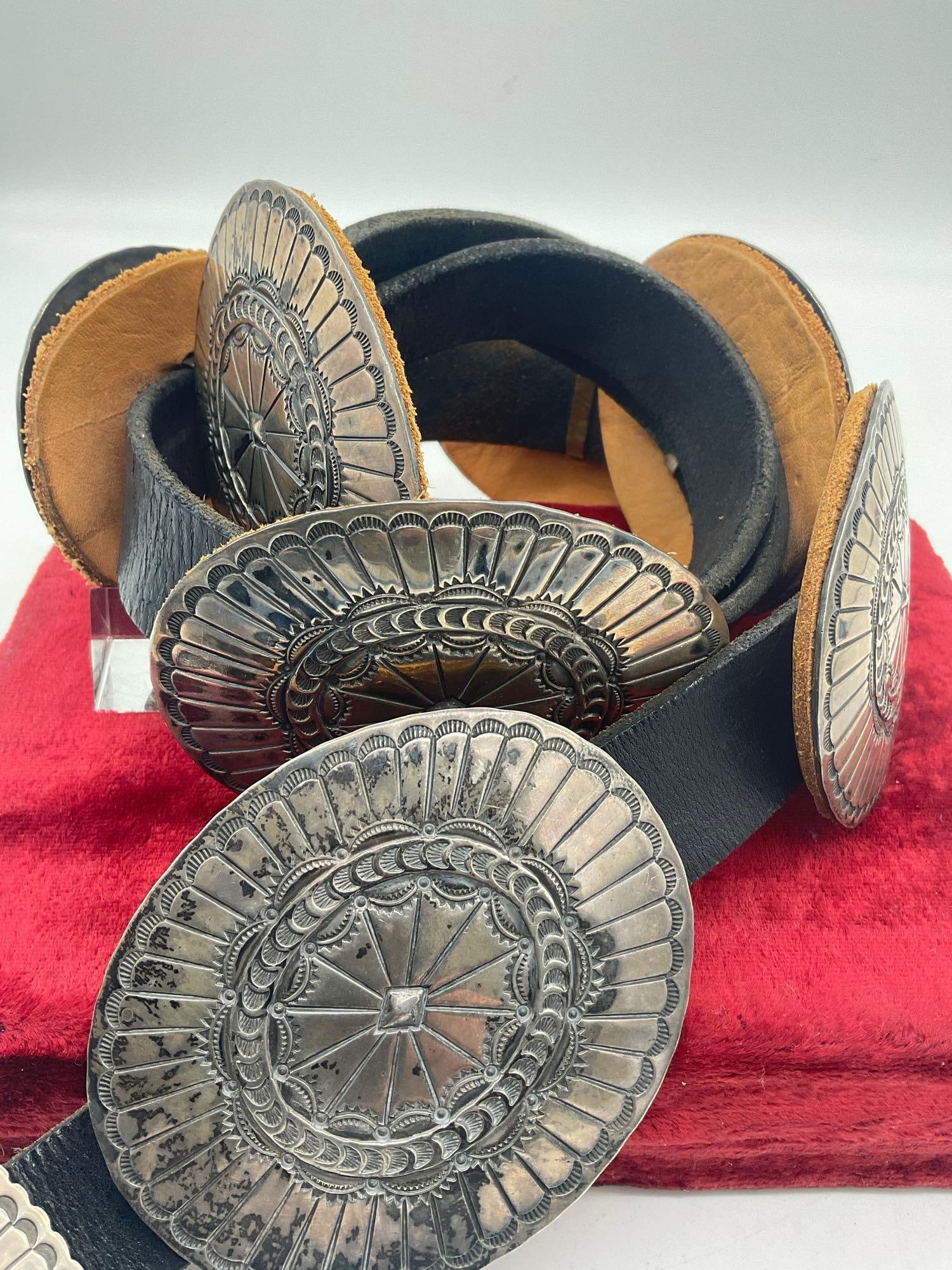 Vintage Navajo large Sterling silver Concho Belt w/ 7 conchos & Belt Buckle see pics - 5