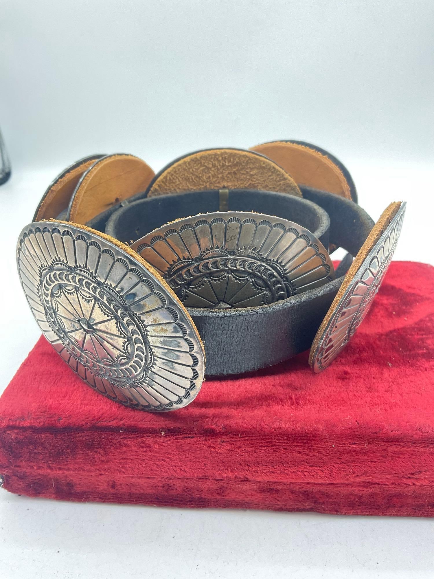 Vintage Navajo large Sterling silver Concho Belt w/ 7 conchos & Belt Buckle see pics - 6