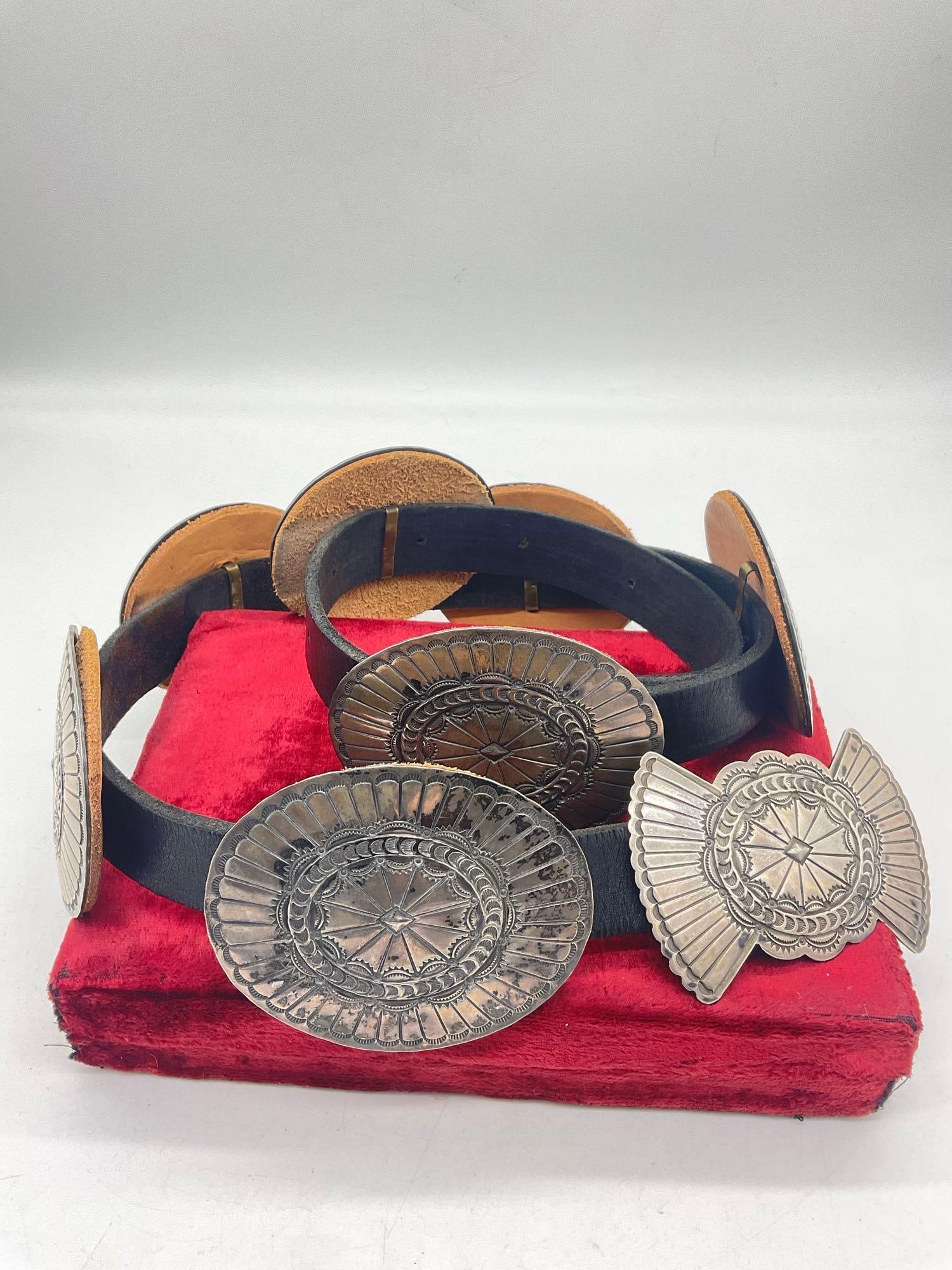 Vintage Navajo large Sterling silver Concho Belt w/ 7 conchos & Belt Buckle see pics - 7